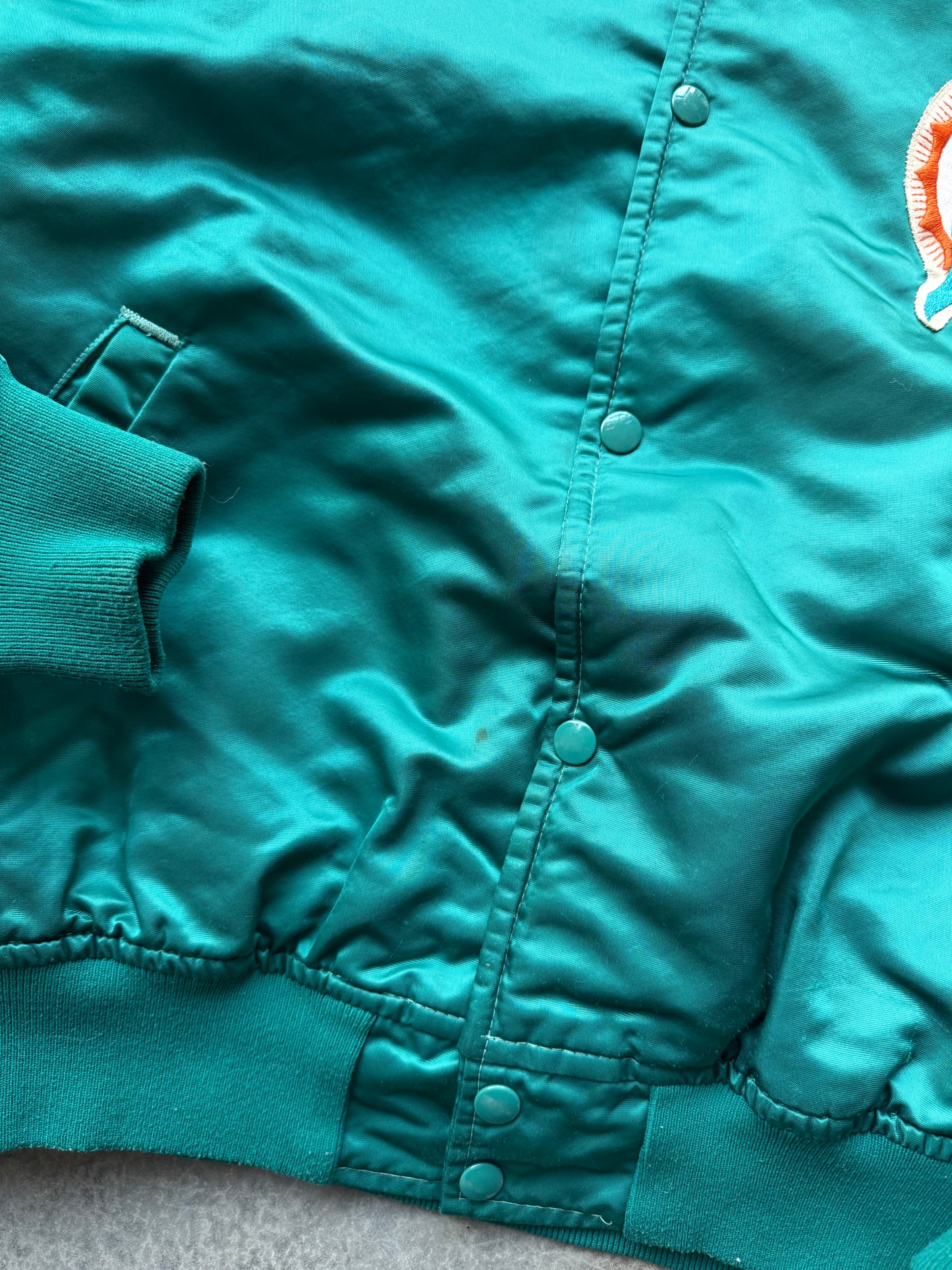 90’s Miami Dolphins Vintage Teal Starter NFL Satin Jacket (Large)