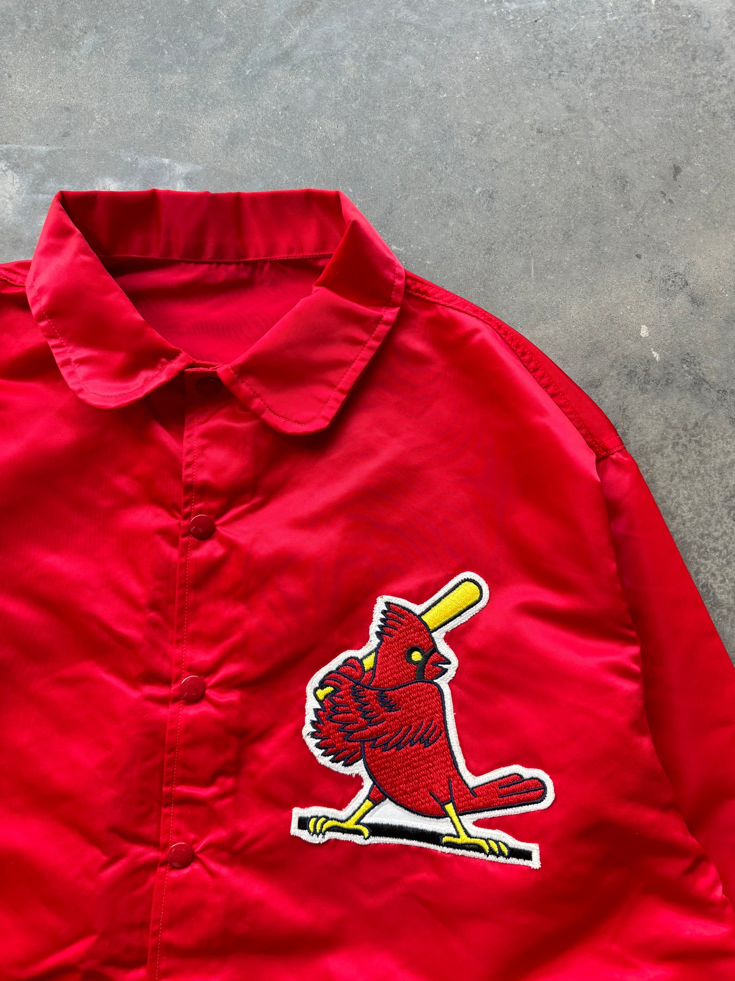 80’s St. Louis Cardinals Vintage Red Satin Rawlings Team Issued MLB Bench Jacket (XL)