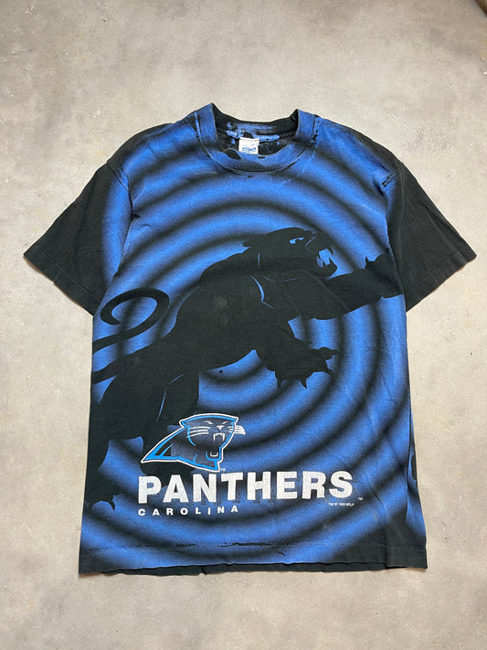 1993 Carolina Panthers Vintage Salem Sportswear Shadow Style All Over Print NFL Tee (Large)