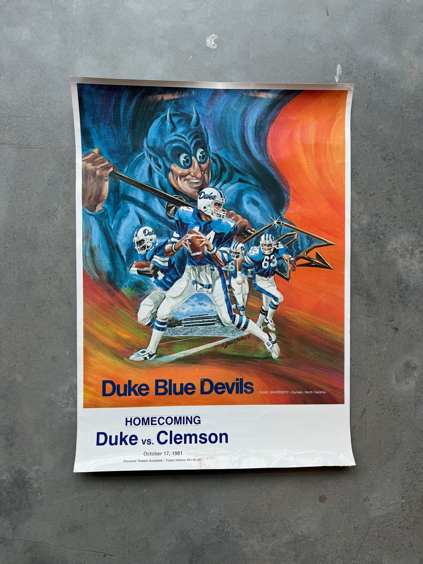 1981 Duke Blue Devils vs. Clemson Tigers Homecoming Vintage College Football Poster (18”x26”)