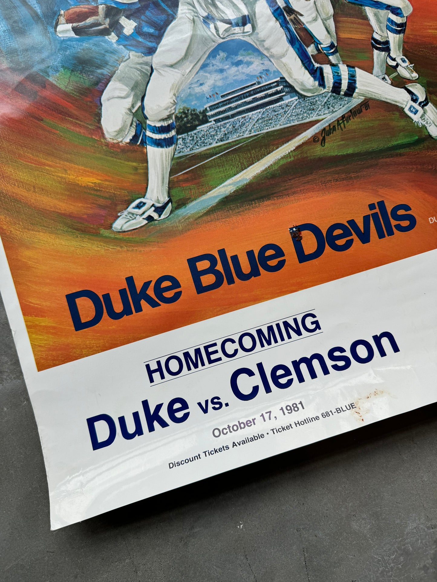 1981 Duke Blue Devils vs. Clemson Tigers Homecoming Vintage College Football Poster (18”x26”)