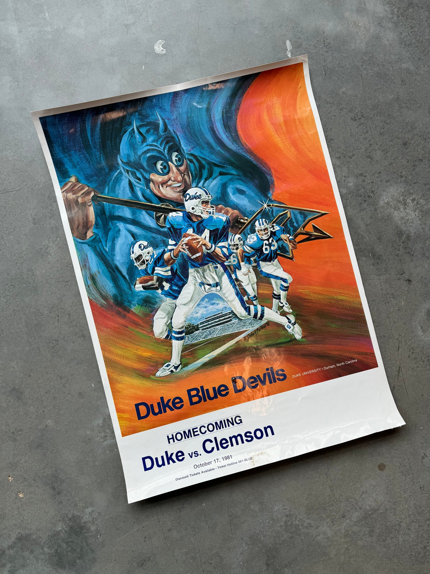 1981 Duke Blue Devils vs. Clemson Tigers Homecoming Vintage College Football Poster (18”x26”)