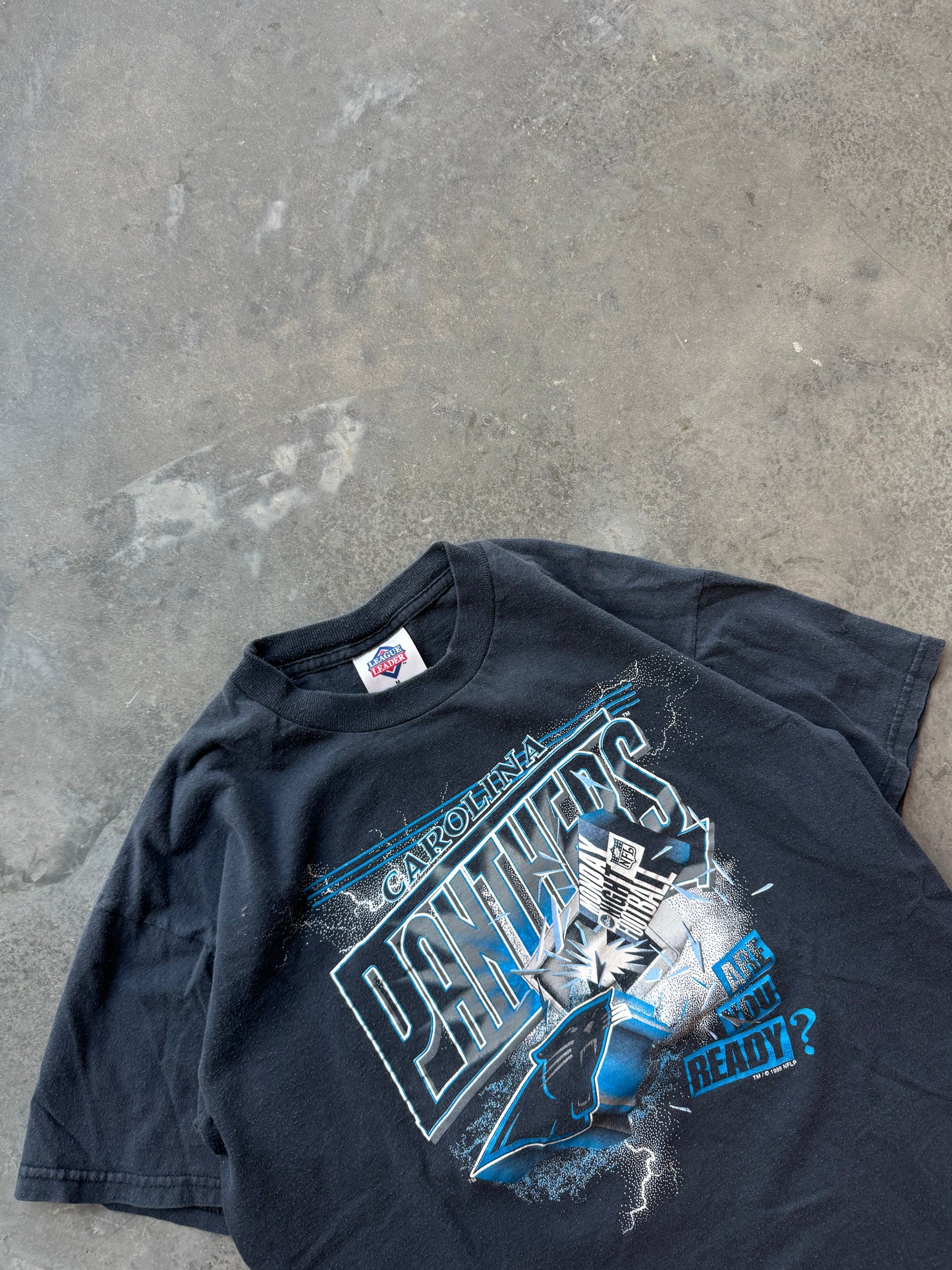 1995 Carolina Panthers Vintage Faded Black Monday Night Football Inaugural Season NFL Tee (Small)