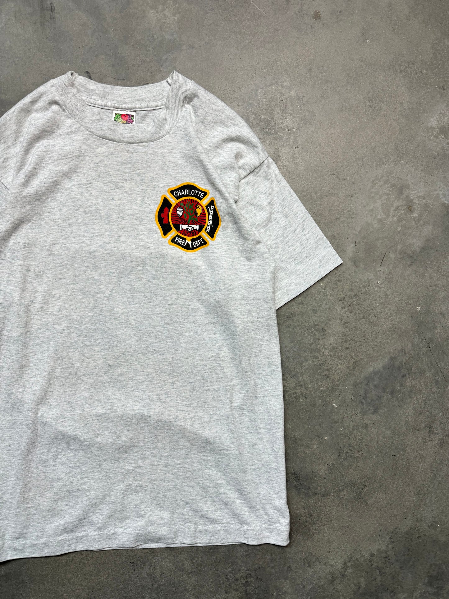 00’s Carolina Panthers x Charlotte Fire Dept Station 4 “Protectors of the Lair” Vintage Heather Grey NFL Tee (Medium)