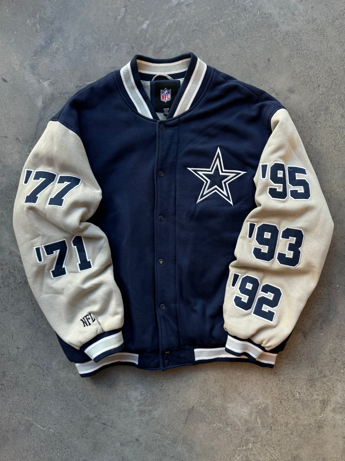 00’s Dallas Cowboys Vintage 5 Time Super Bowl Champions NFL Patch Letterman Varsity Jacket (XXL)