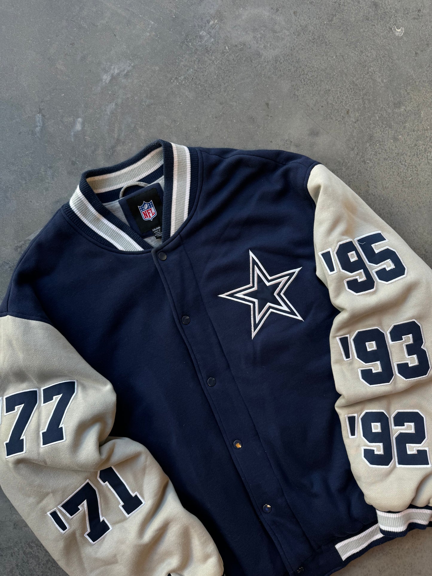 00’s Dallas Cowboys Vintage 5 Time Super Bowl Champions NFL Patch Letterman Varsity Jacket (XXL)