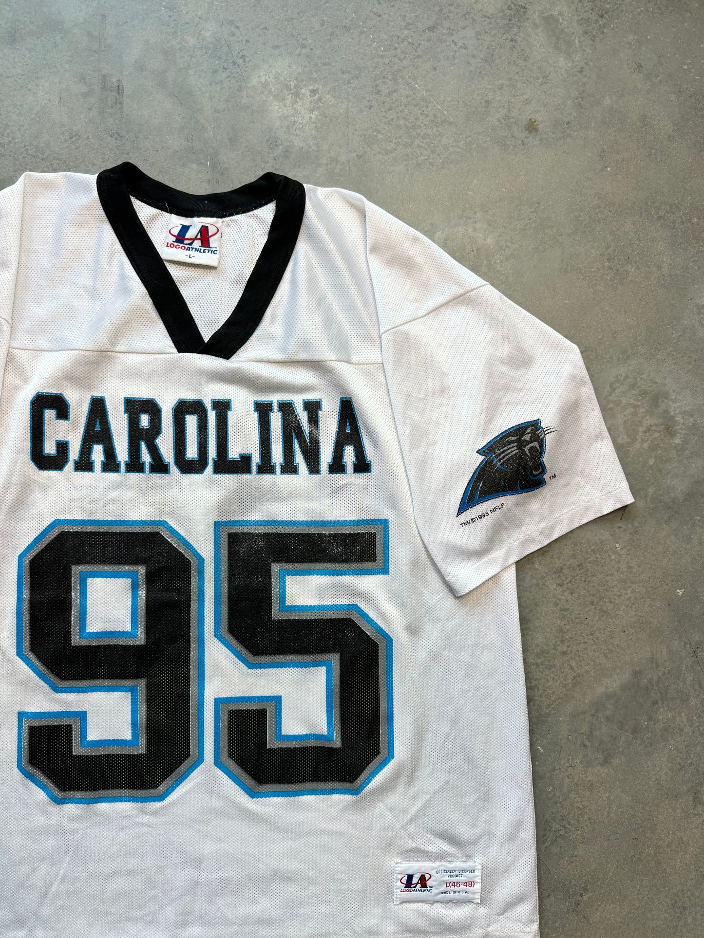 1993 Carolina Panthers Vintage White Mesh Logo Athletic NFL Practice Jersey (Large)