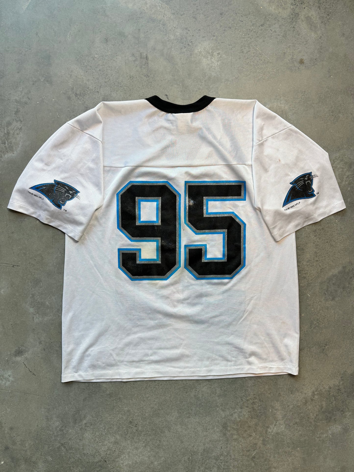 1993 Carolina Panthers Vintage White Mesh Logo Athletic NFL Practice Jersey (Large)