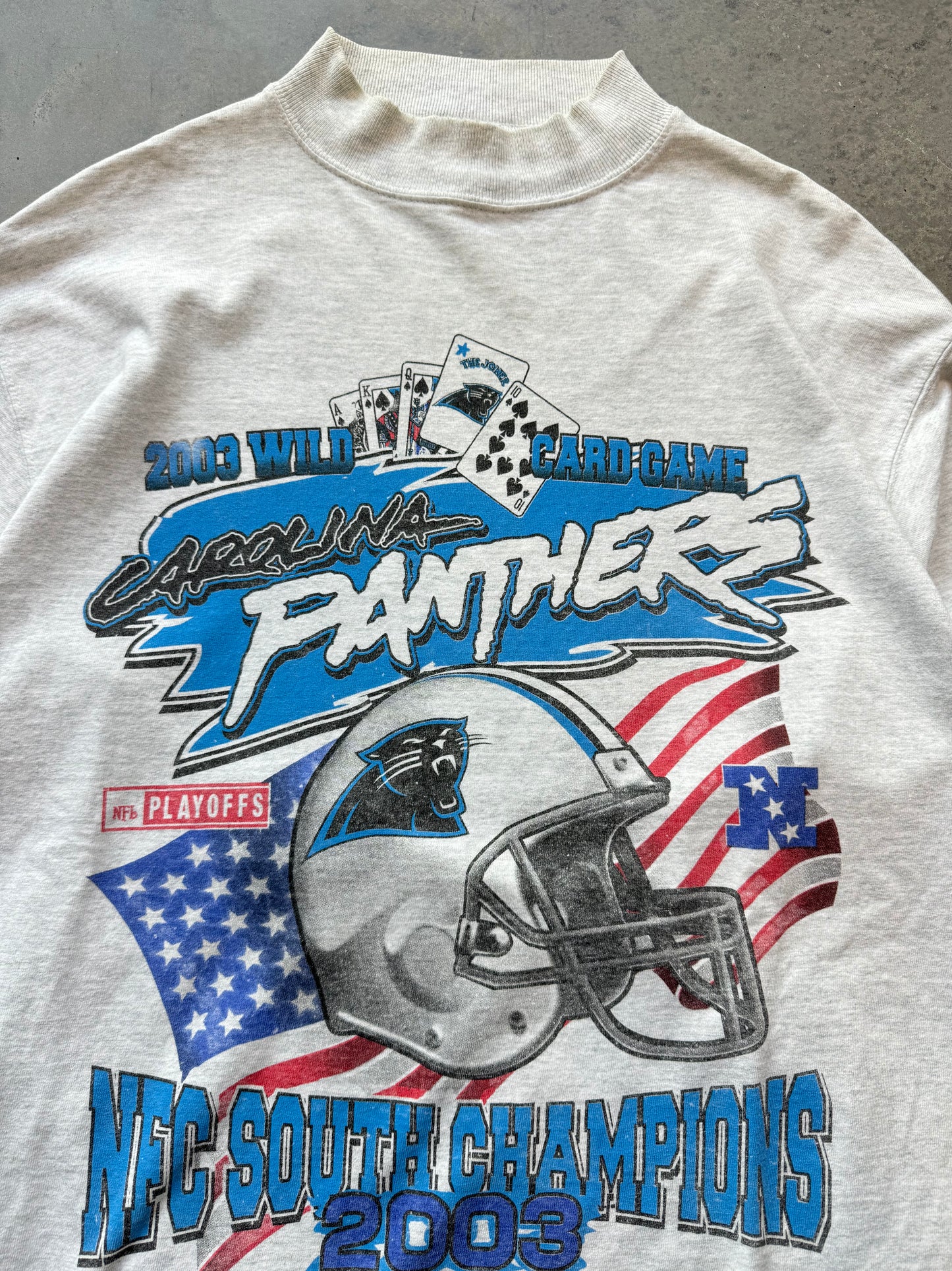 2003 Carolina Panthers Vintage Heather Grey Wild Card Playoffs Roster Mock Neck NFL Longsleeve Tee (XL)