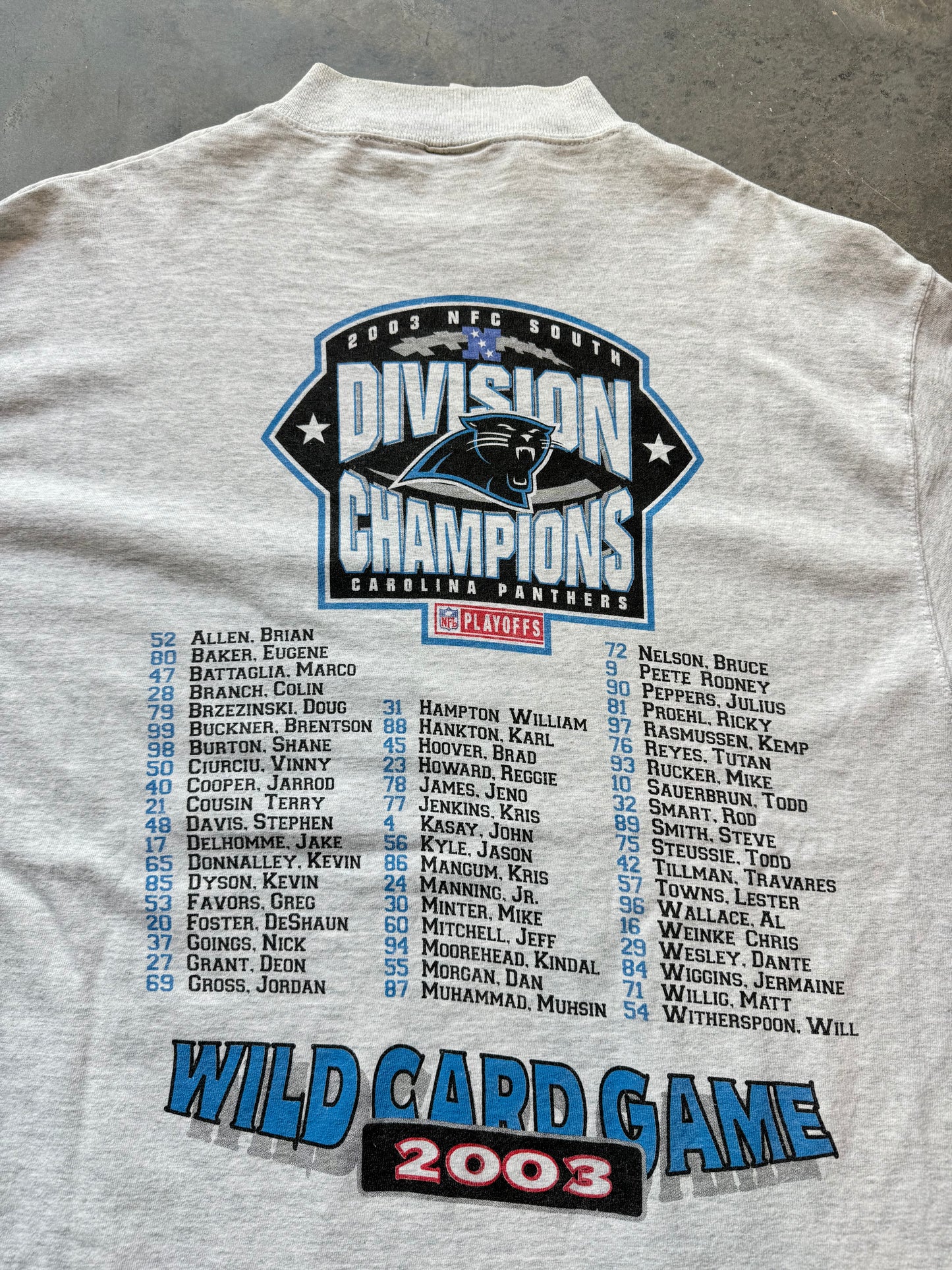 2003 Carolina Panthers Vintage Heather Grey Wild Card Playoffs Roster Mock Neck NFL Longsleeve Tee (XL)