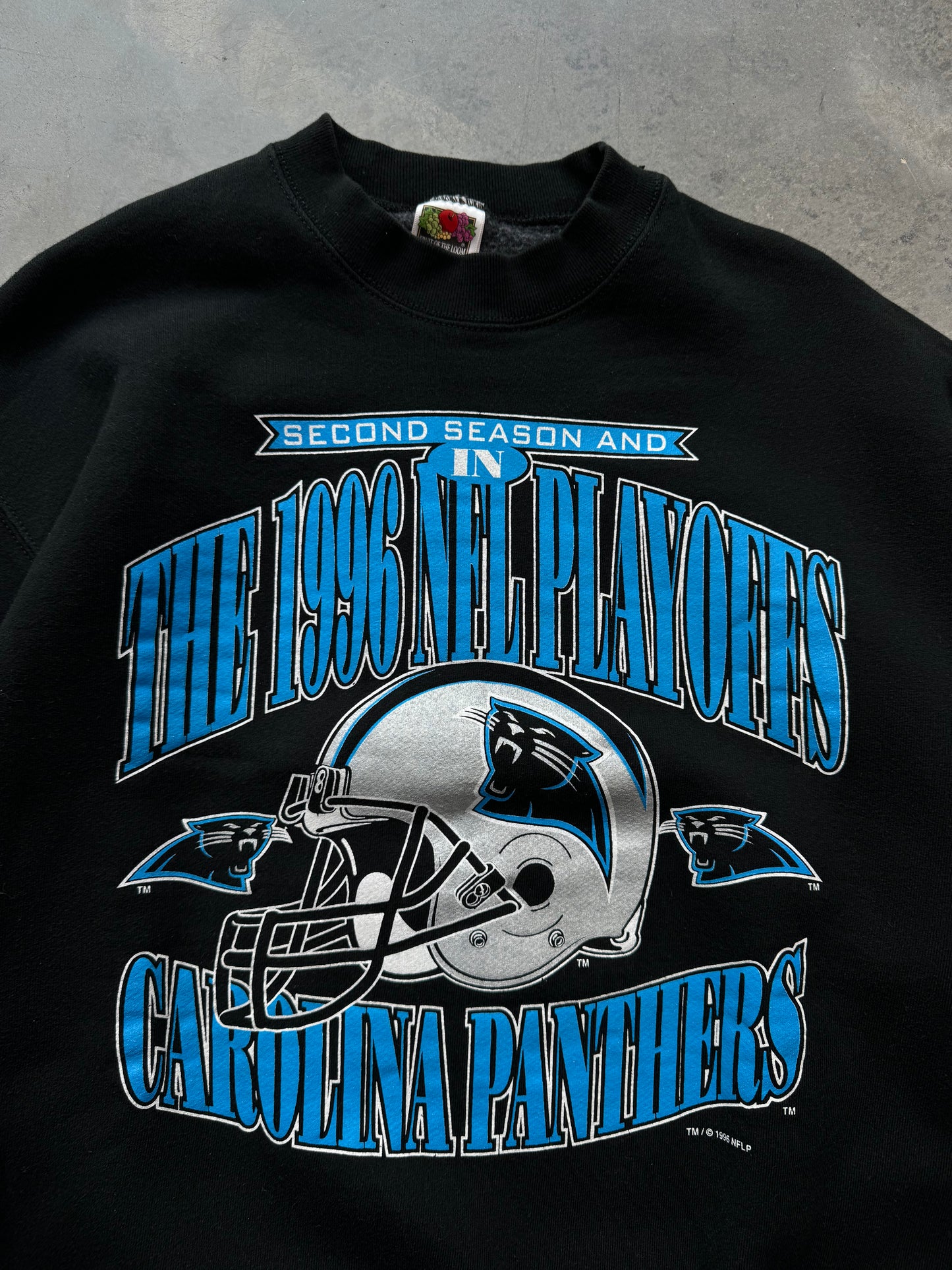 1996 Carolina Panthers Vintage Black NFL Playoffs Heavyweight Crewneck (XL)