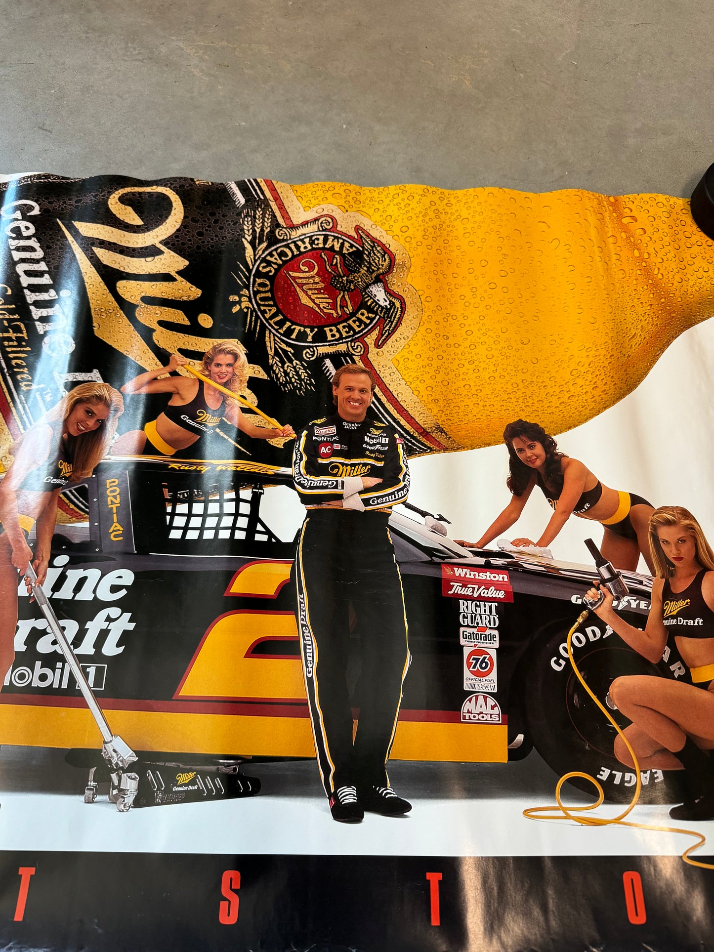 90’s Rusty Wallace Miller Genuine Draft Pitstop Vintage NASCAR Racing Poster (20”x29.5”)