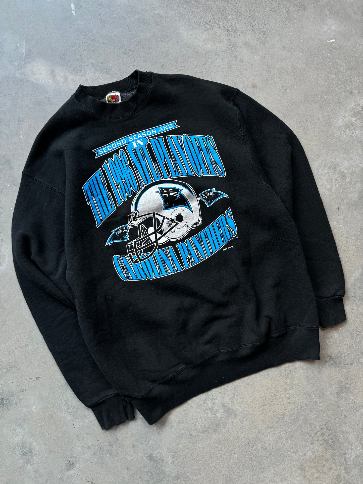 1996 Carolina Panthers Vintage Black NFL Playoffs Heavyweight Crewneck (XL)