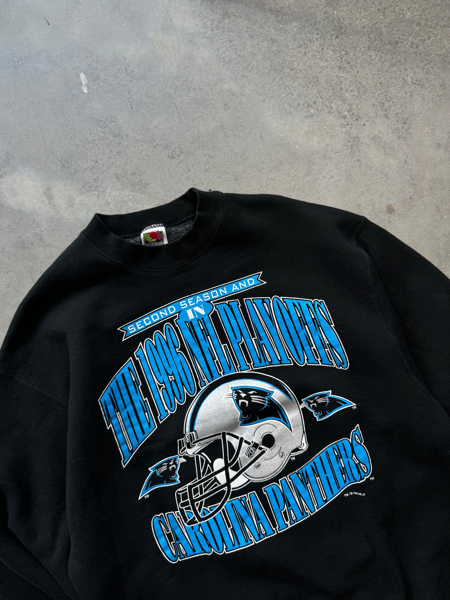 1996 Carolina Panthers Vintage Black NFL Playoffs Heavyweight Crewneck (XL)