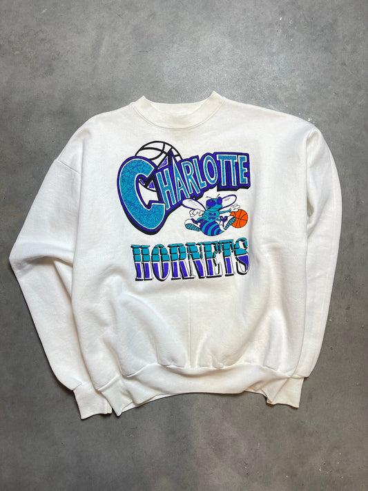 90’s Charlotte Hornets Vintage White NBA Crewneck (Large)