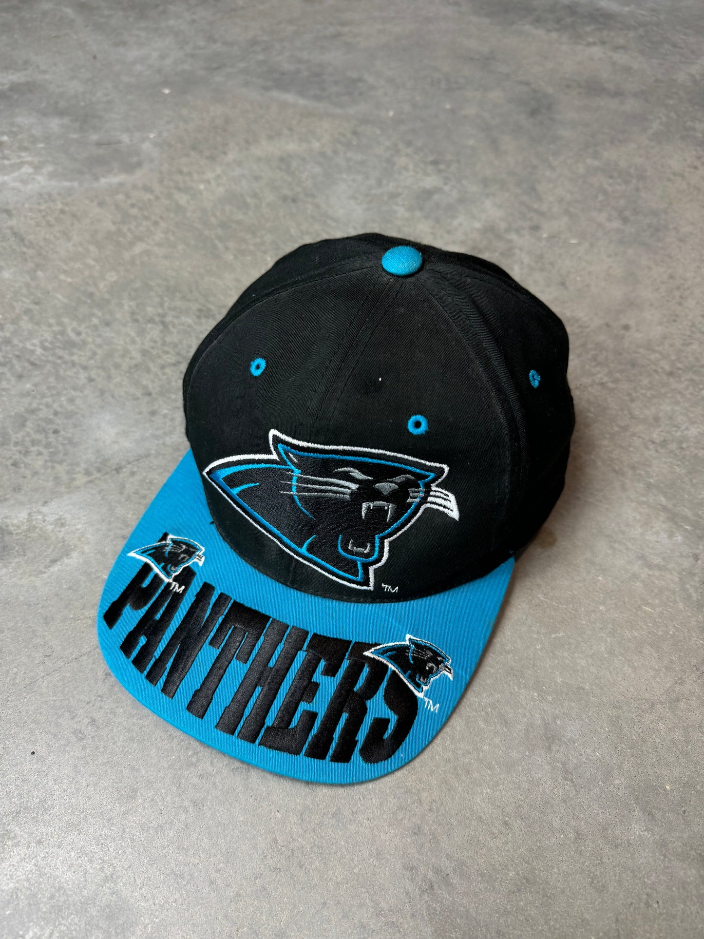 90’s Carolina Panthers Vintage Big Logos Drew Pearson NFL Snapback Hat (OSFA)