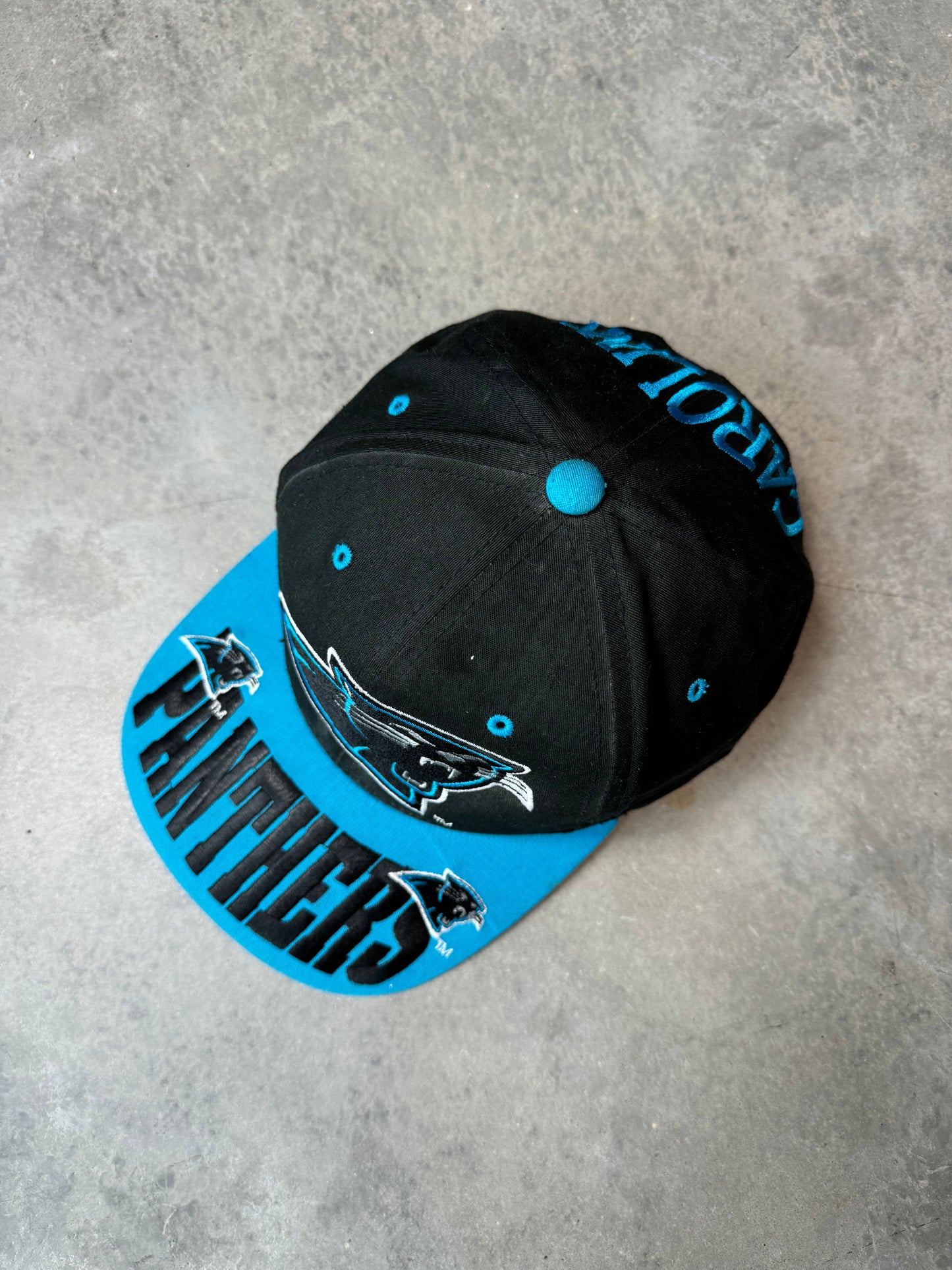 90’s Carolina Panthers Vintage Big Logos Drew Pearson NFL Snapback Hat (OSFA)