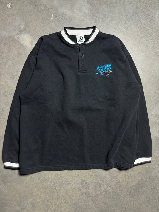 90’s Carolina Panthers Vintage Black Ribbed 3 Button Pullover Fleece NFL Sweatshirt (XL)