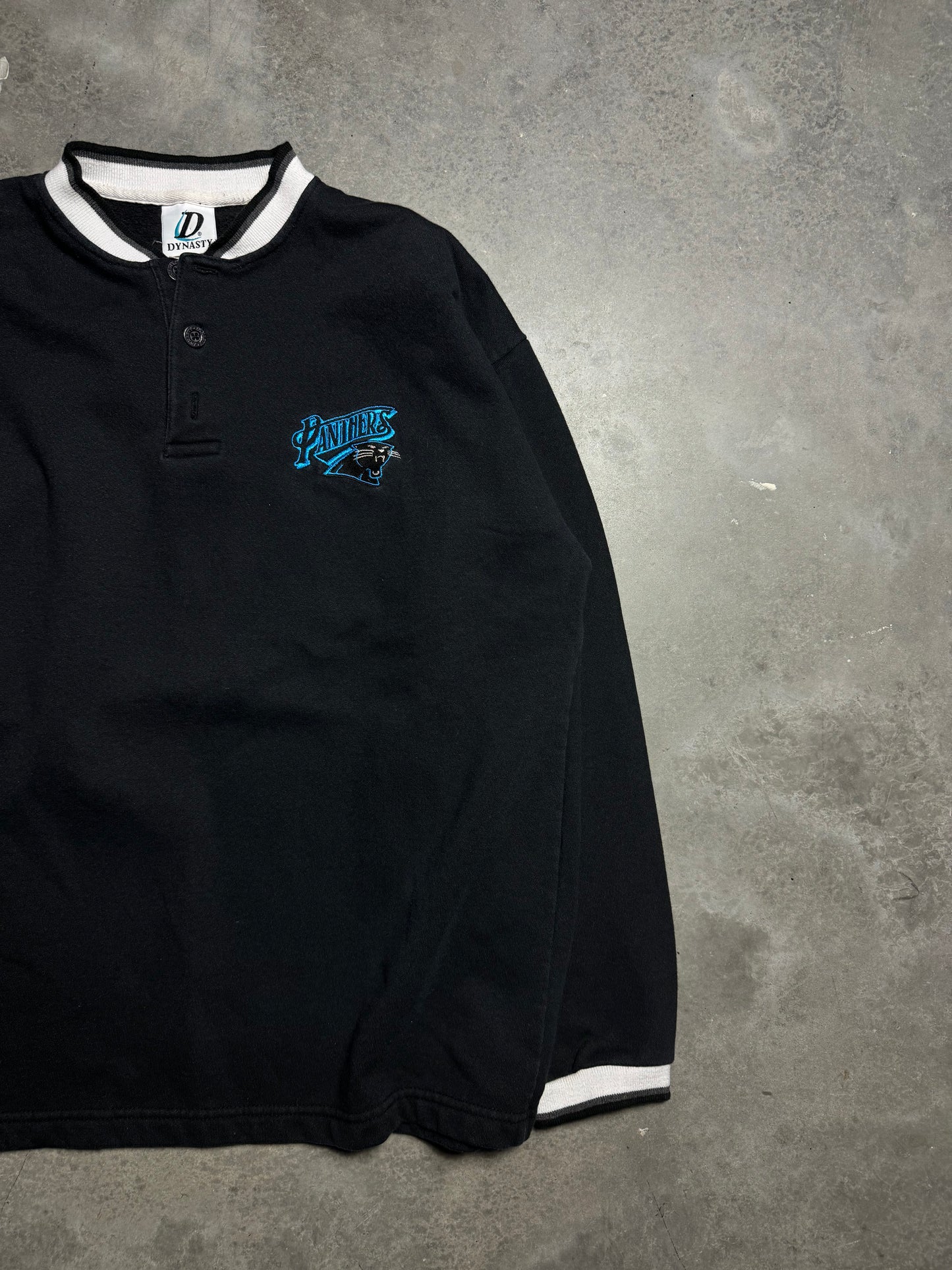 90’s Carolina Panthers Vintage Black Ribbed 3 Button Pullover Fleece NFL Sweatshirt (XL)