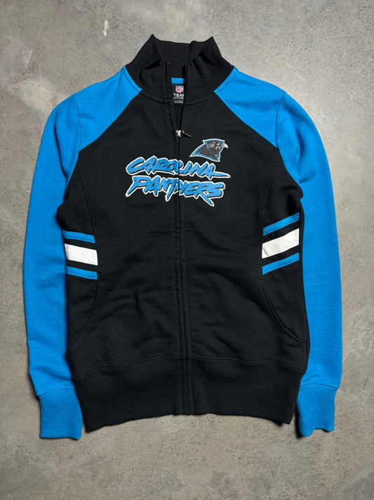 00’s Carolina Panthers Vintage Black Reebok Cat Scratch Font Full Zip NFL Jacket (Women’s Small)