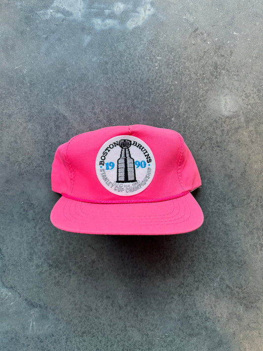 1990 Boston Bruins Vintage Pink Stanley Cup Championship NHL Hockey Snapback Hat - Deadstock (OSFA)