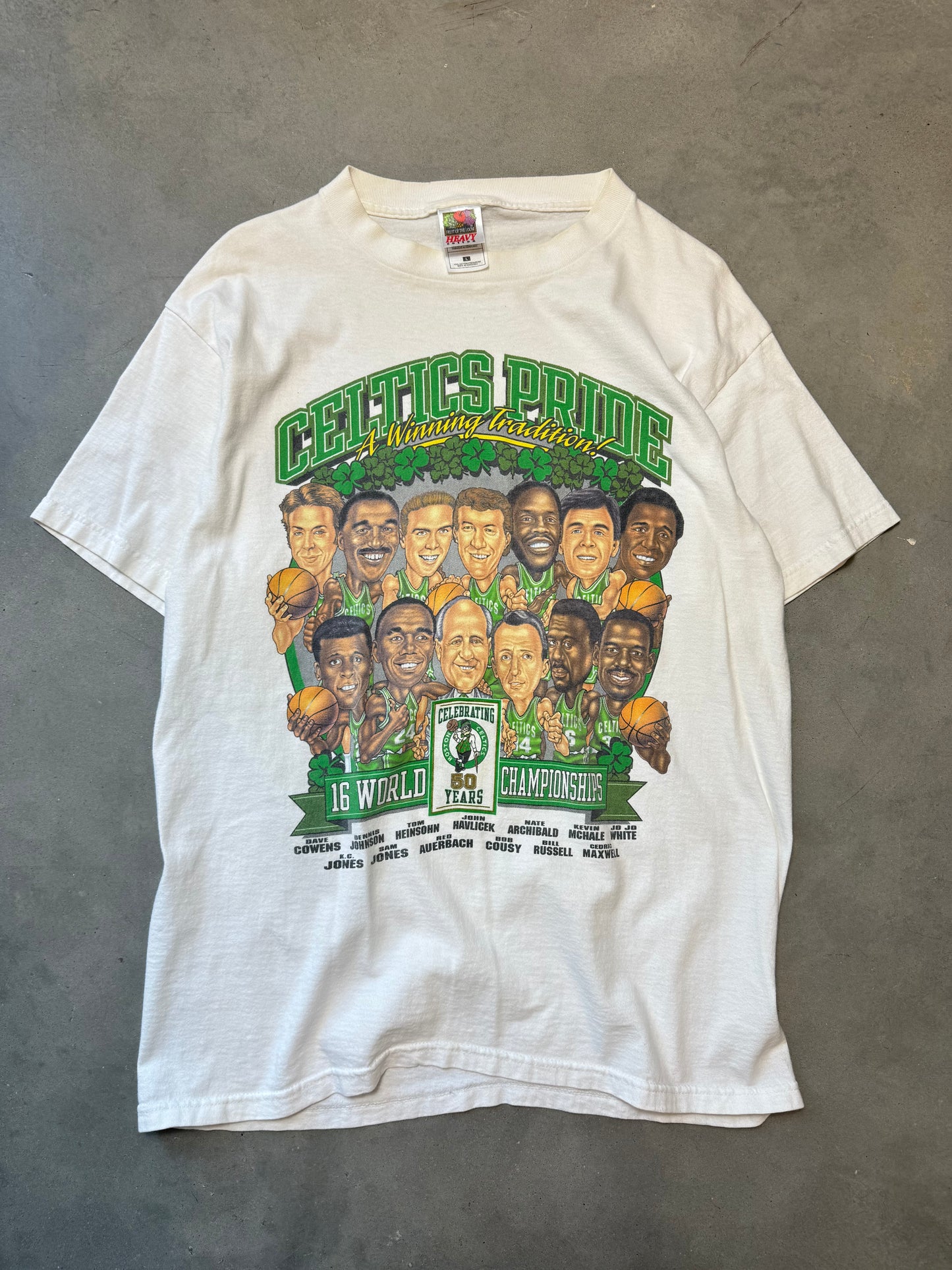 90’s Boston Celtics Celtic Pride “A Winning Tradition” Vintage Caricature NBA Tee (Large)