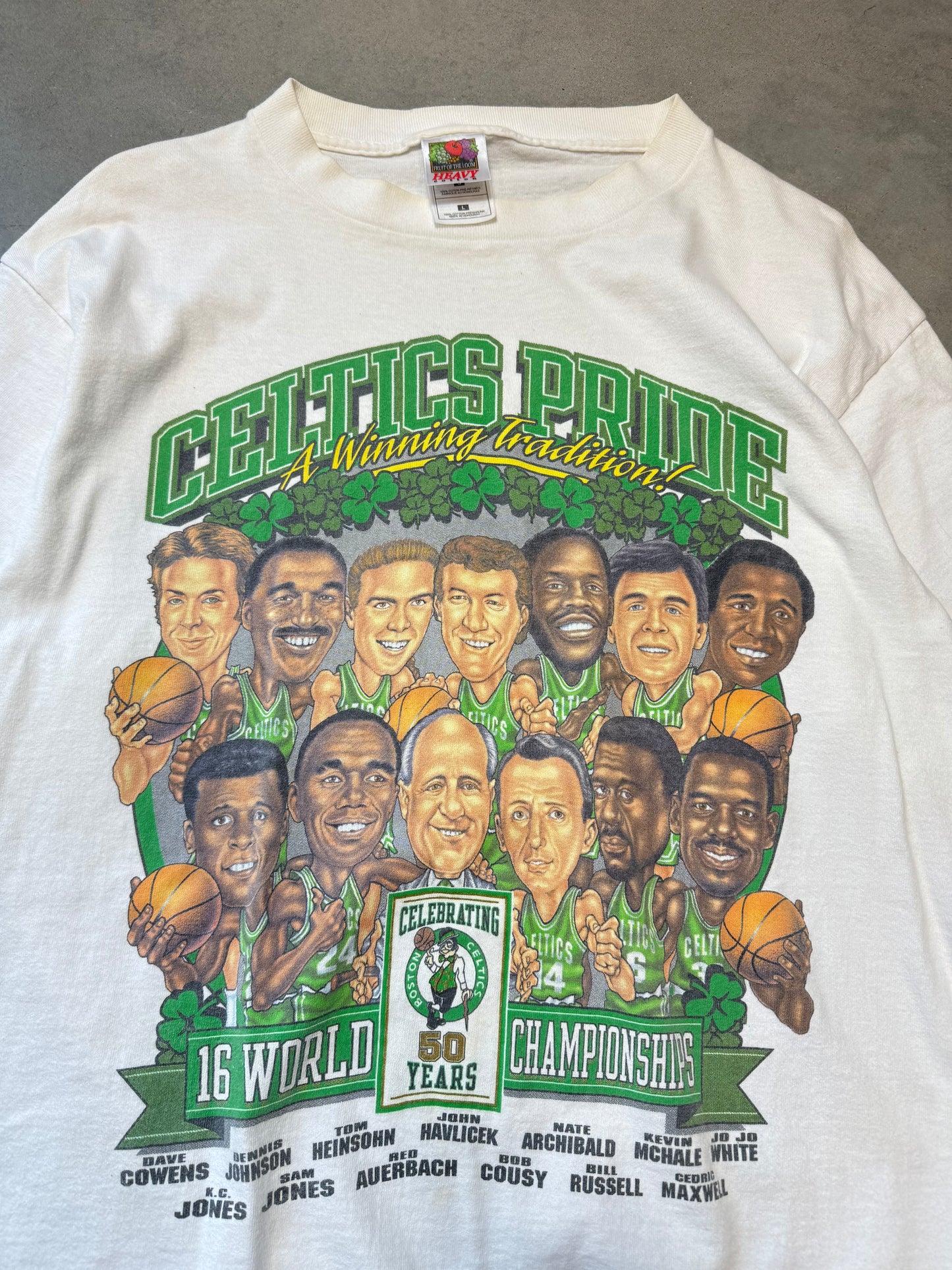 90’s Boston Celtics Celtic Pride “A Winning Tradition” Vintage Caricature NBA Tee (Large)