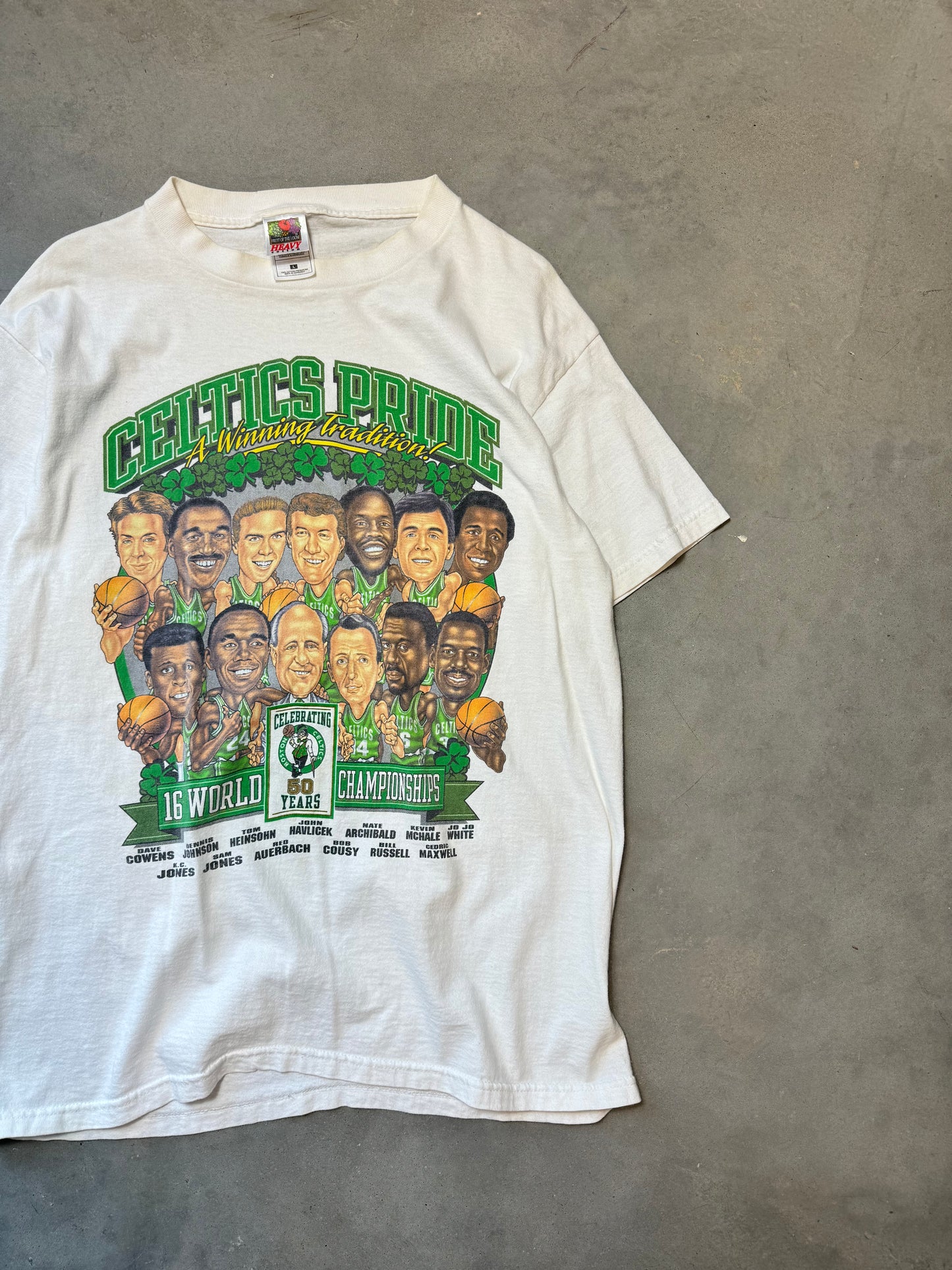 90’s Boston Celtics Celtic Pride “A Winning Tradition” Vintage Caricature NBA Tee (Large)