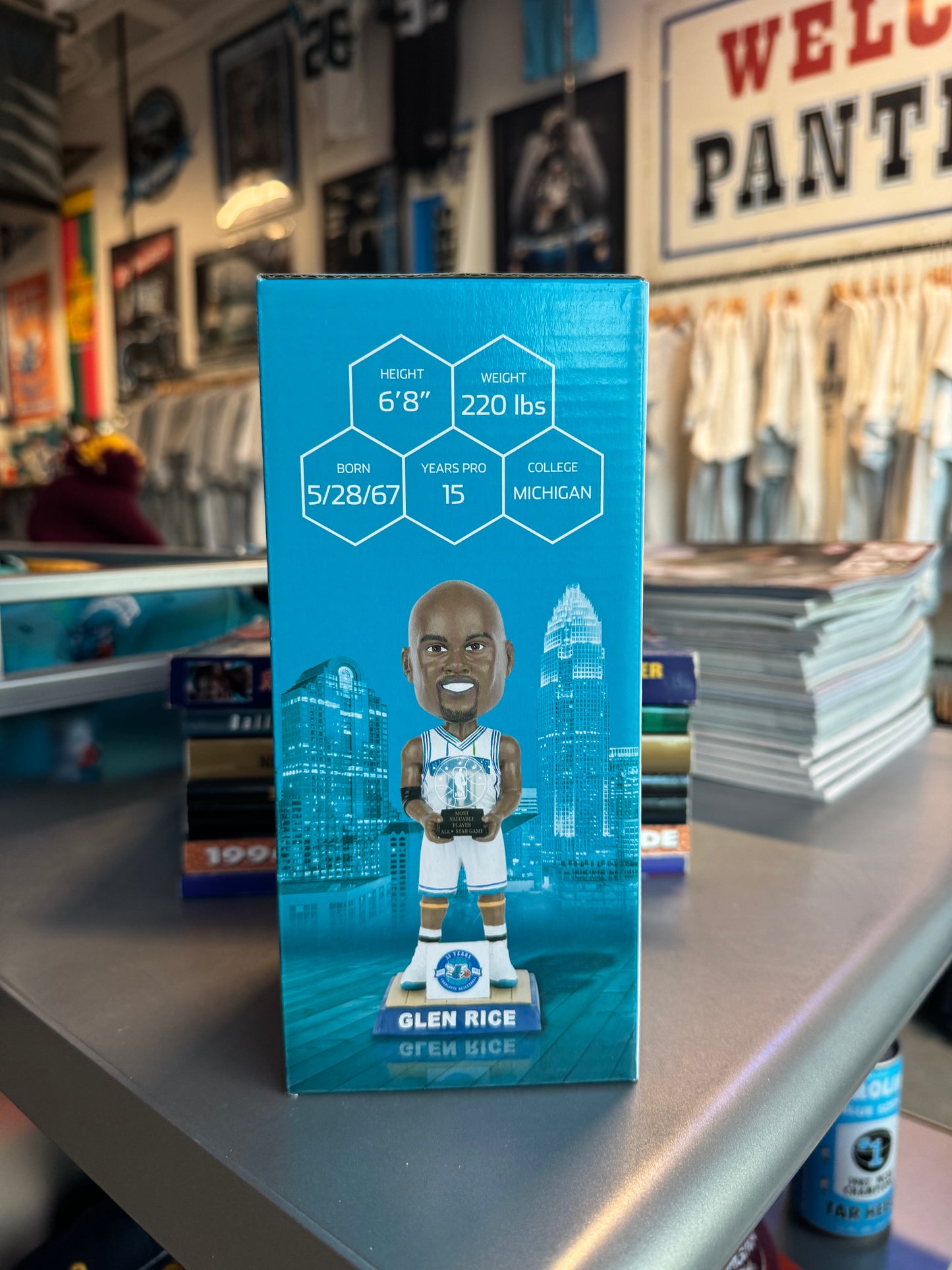 2018 Charlotte Hornets Glen Rice 30th Anniversary All Star Game MVP Trophy NBA Bobblehead - Brand New In Box