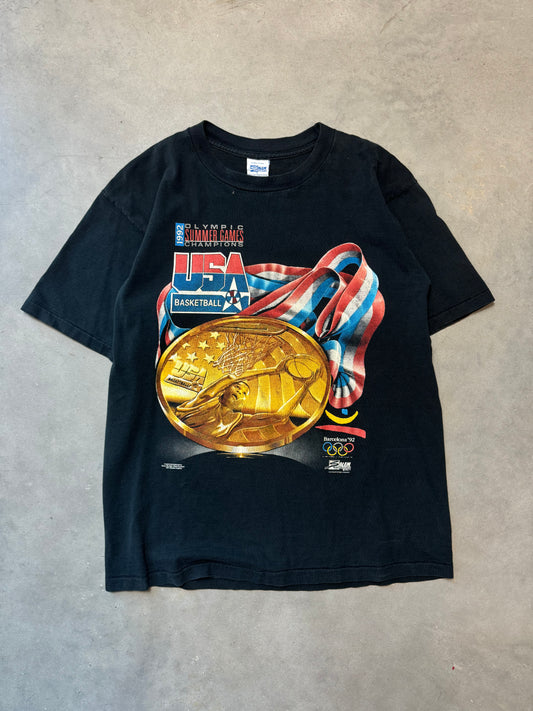 1992 USA Basketball Dream Team Vintage Salem Sportswear Gold Medal Logo Tee (Medium)