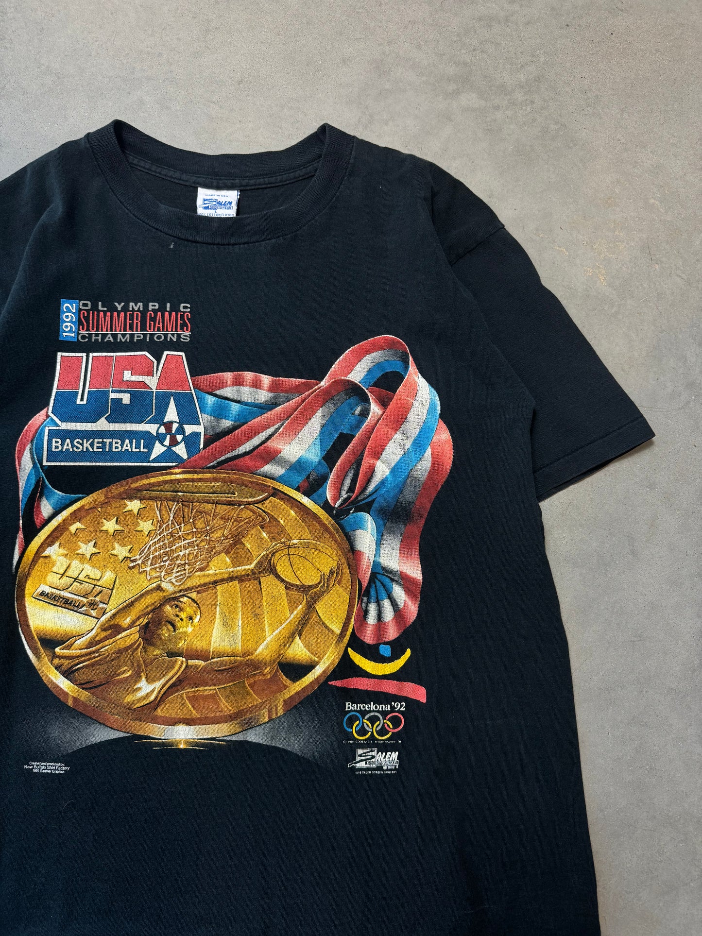 1992 USA Basketball Dream Team Vintage Salem Sportswear Gold Medal Logo Tee (Medium)