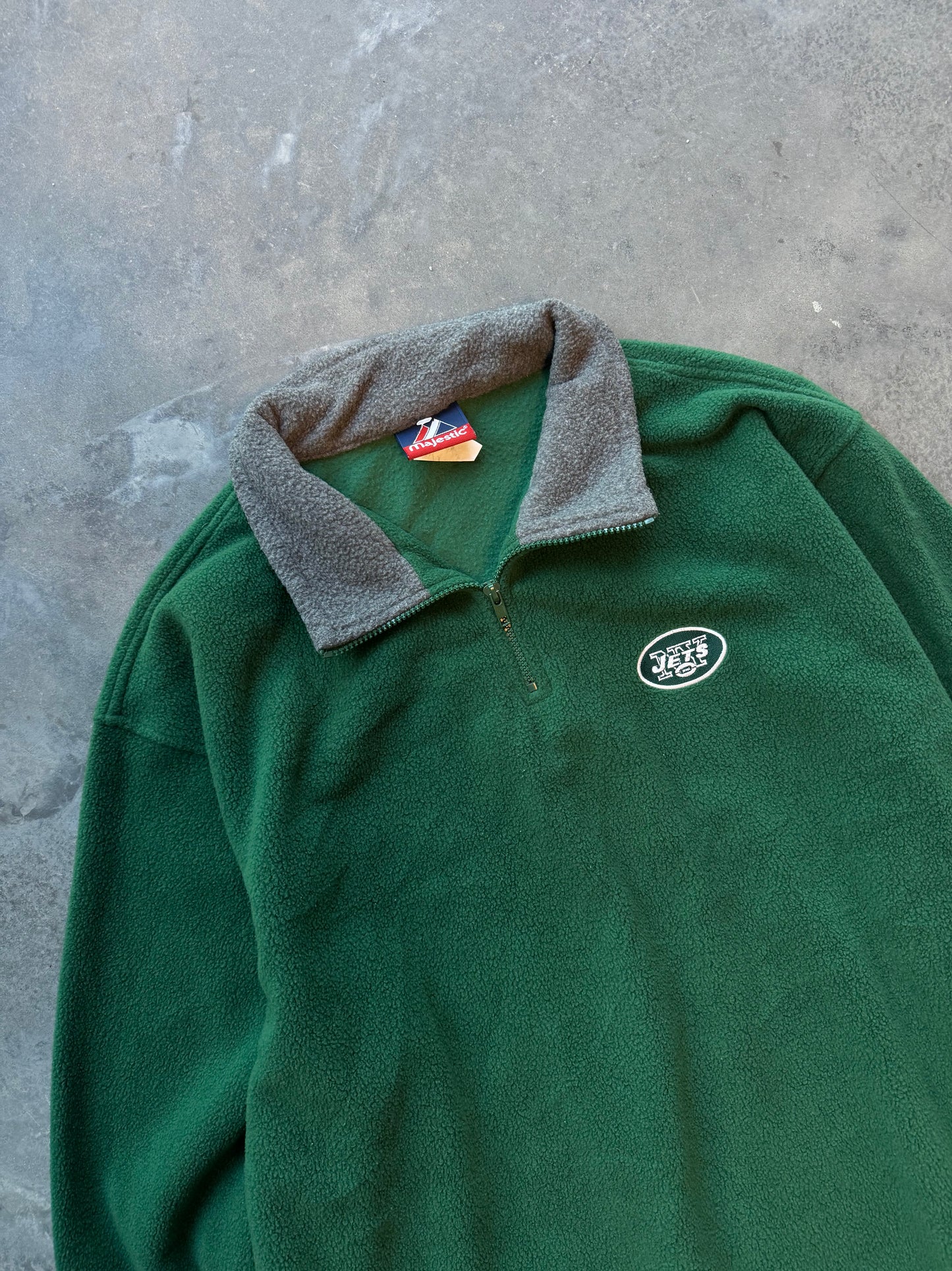 00’s New York Jets Vintage Green Majestic Fleece NFL Half Zip Pullover (XL)