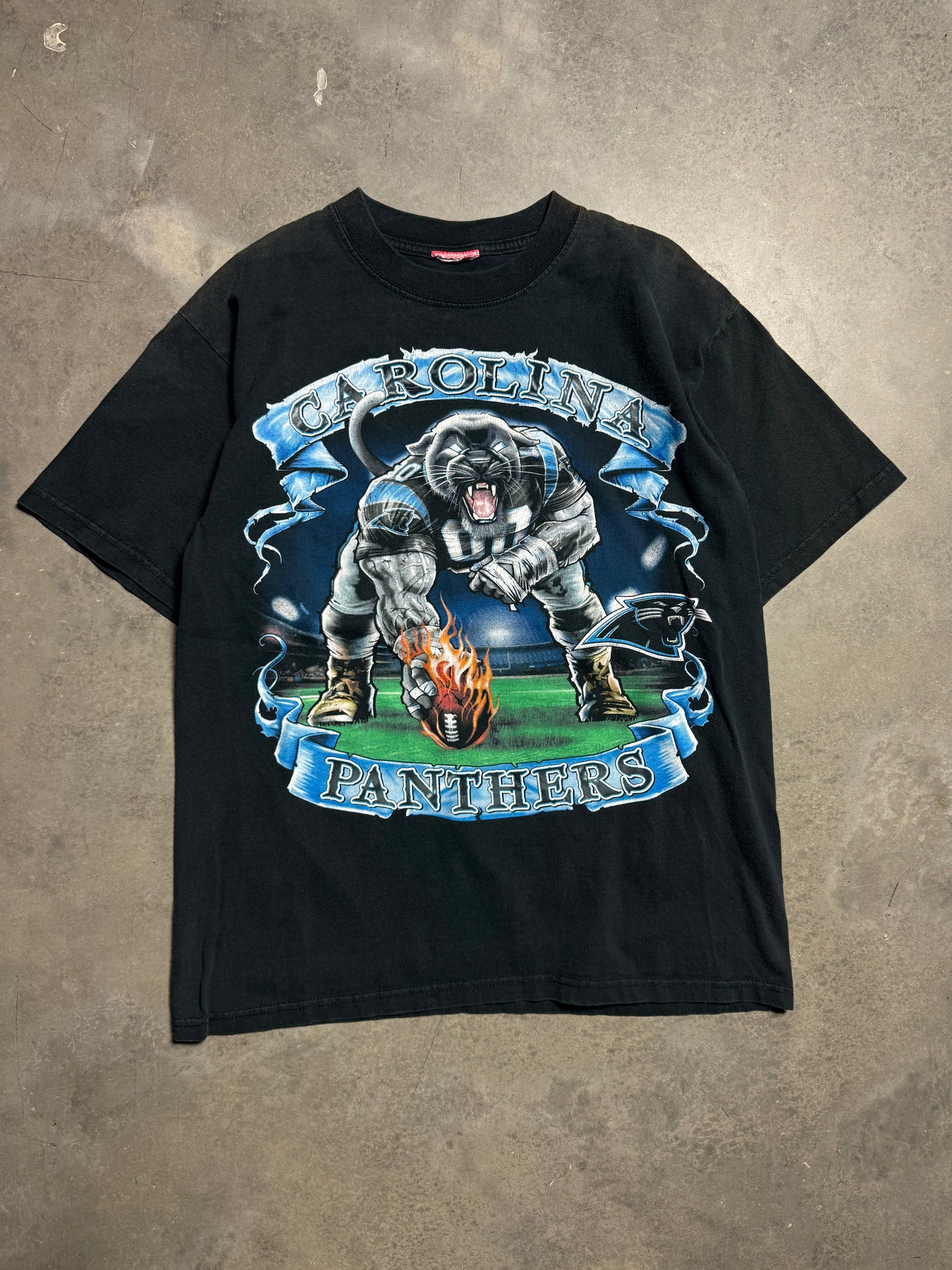 00’s Carolina Panthers Vintage Realistic Cat Black Sir Purr NFL Tee (Medium)