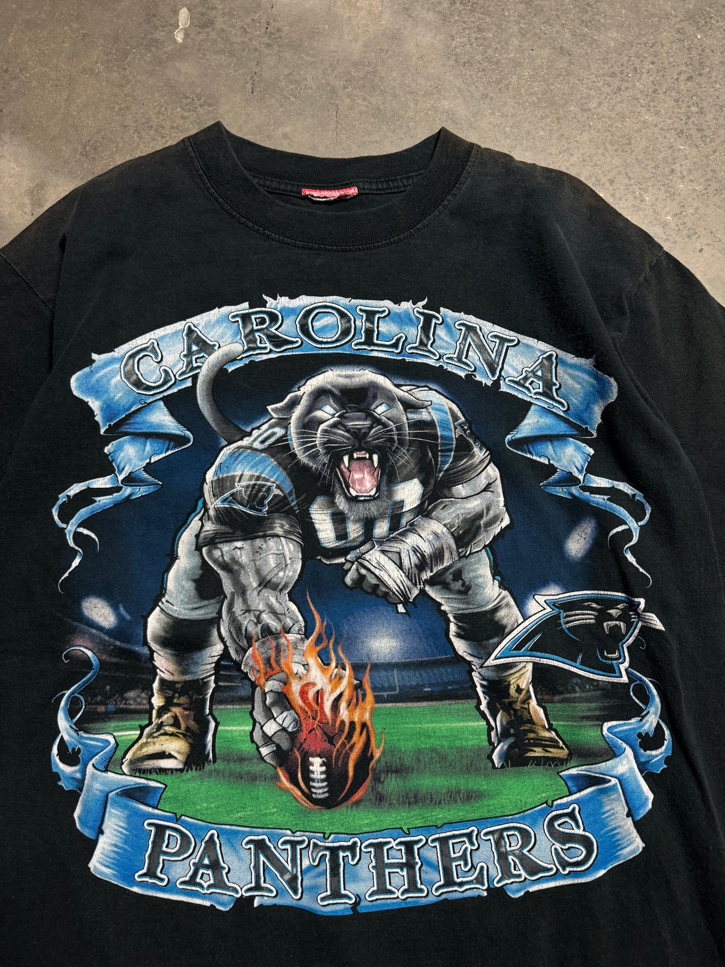00’s Carolina Panthers Vintage Realistic Cat Black Sir Purr NFL Tee (Medium)