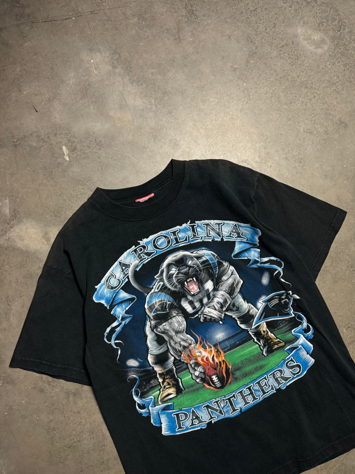 00’s Carolina Panthers Vintage Realistic Cat Black Sir Purr NFL Tee (Medium)