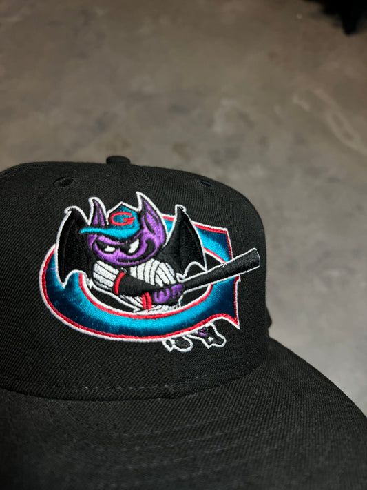 90’s Greensboro Bats Vintage Black Minor League Baseball New Era Fitted Hat (7 1/2)