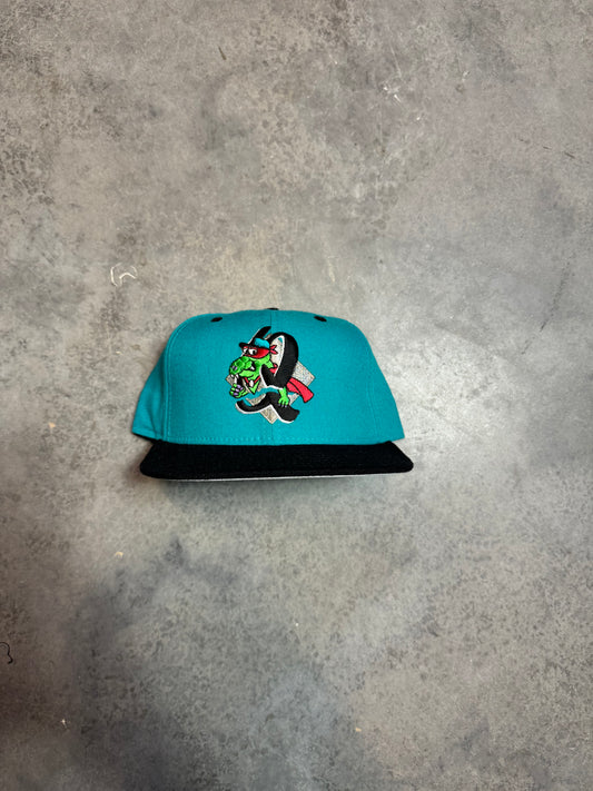 90’s Rancho Cucamonga Quakes Vintage Teal Minor League Baseball Wool New Era Fitted Hat (7 1/2)