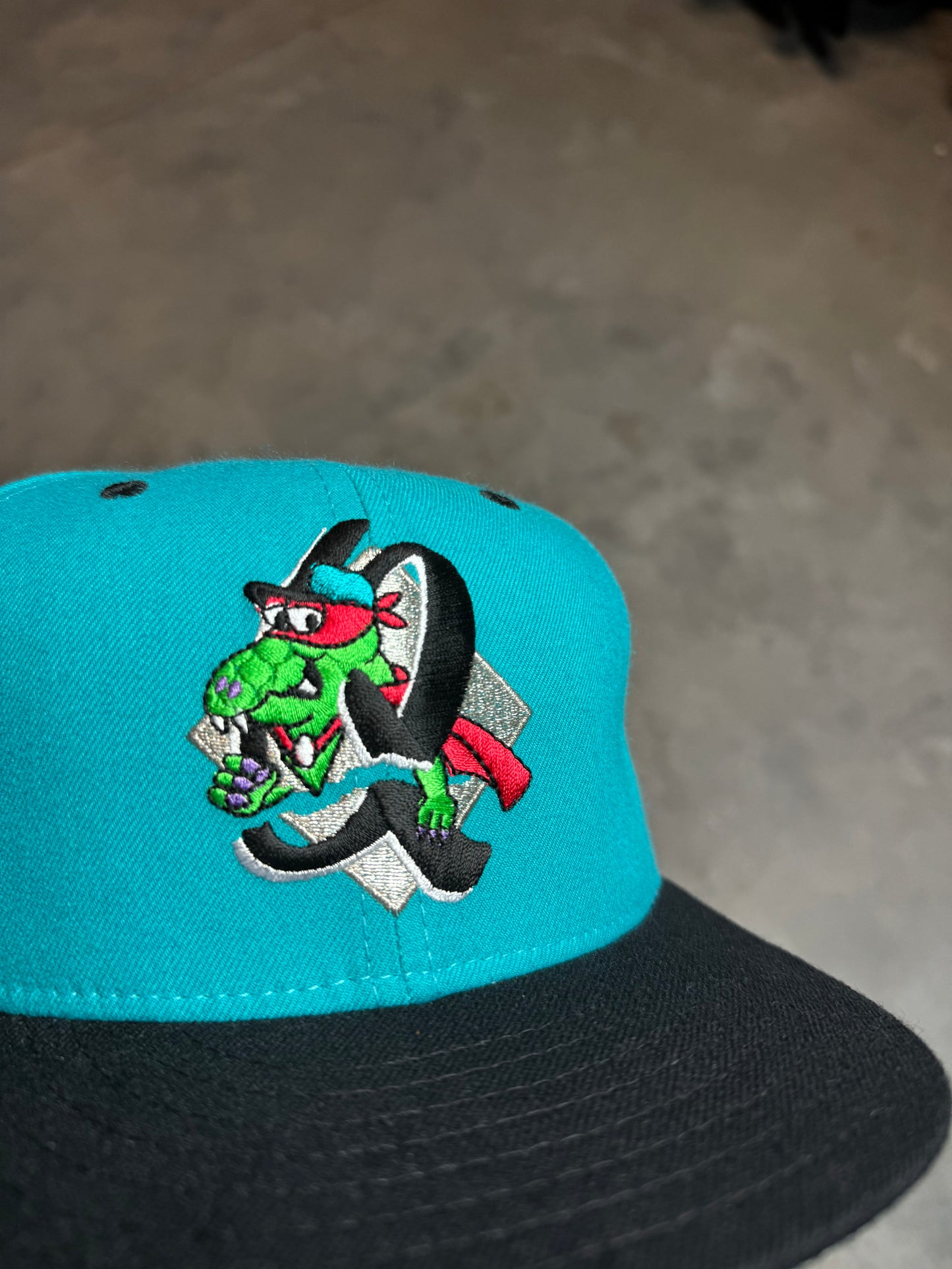 90’s Rancho Cucamonga Quakes Vintage Teal Minor League Baseball Wool New Era Fitted Hat (7 1/2)