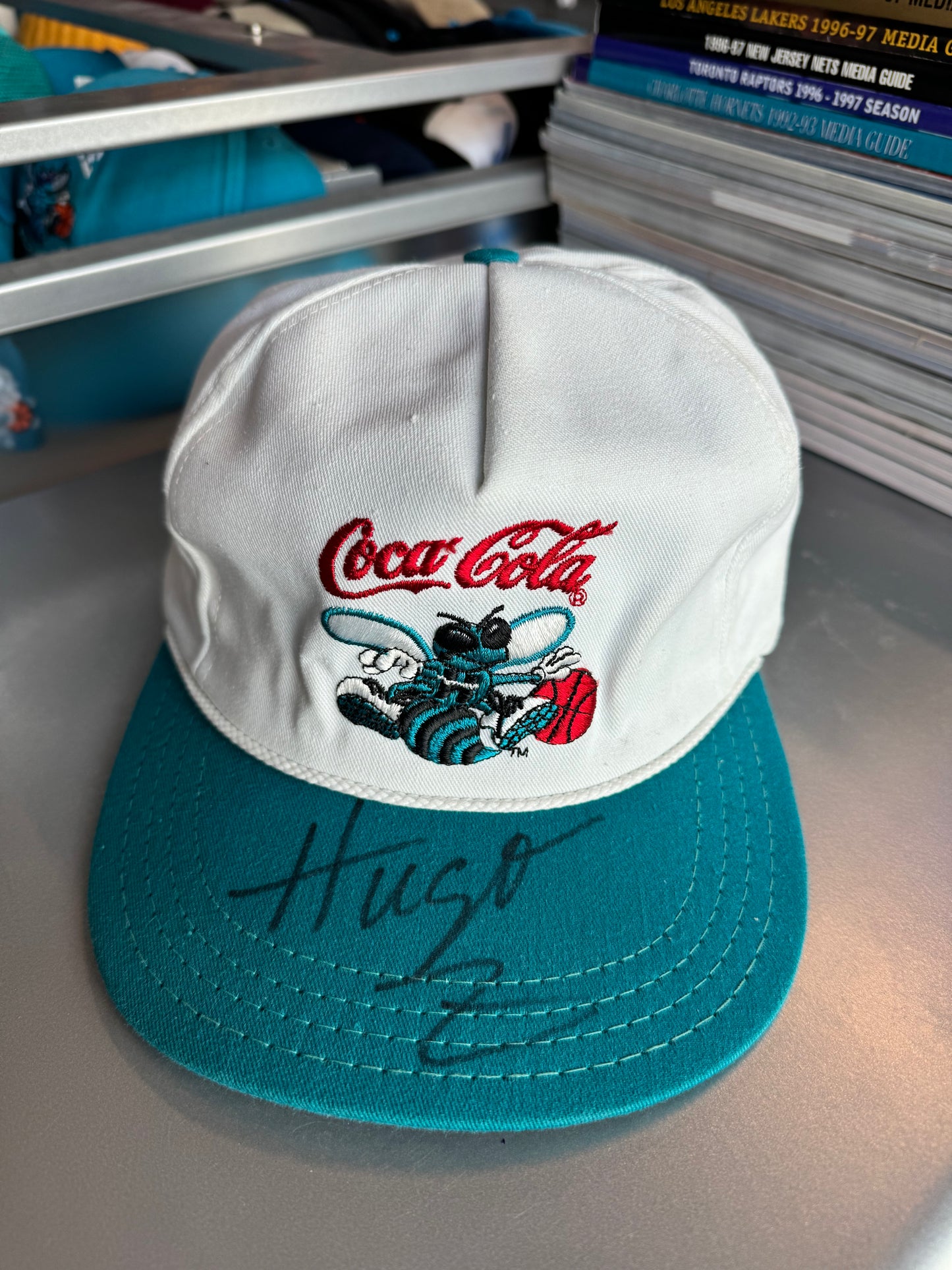 90’s Charlotte Hornets x Coca-Cola Vintage Hugo The Hornet Signed White AJD NBA Snapback Hat (OSFA)