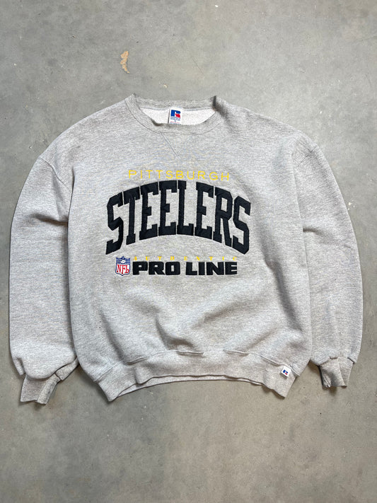 90s Pittsburgh Steelers NFL Pro Line Russell Athletic Crewneck Grey Tee (XL)