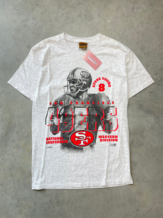 90s San Francisco 49ers Steve Young NFL Player Nutmeg Tee (Large)