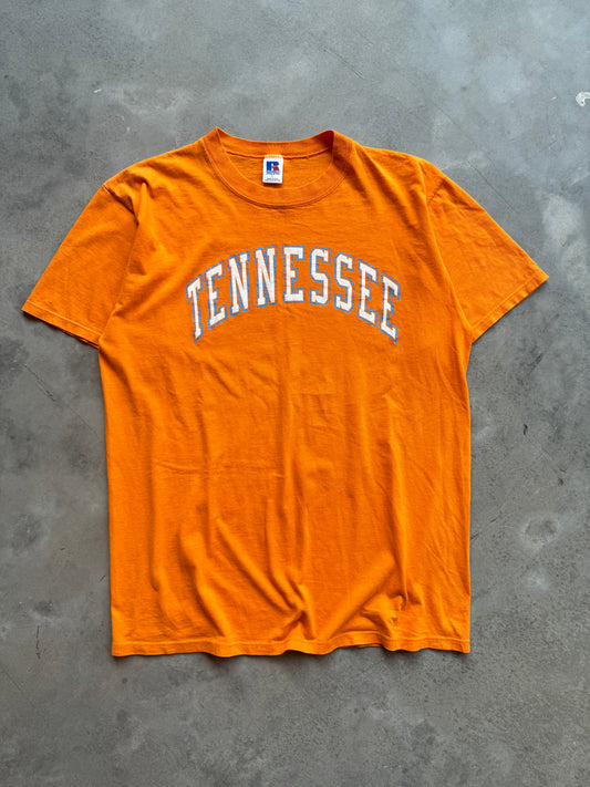 90’s Tennessee Volunteers Vintage Block Arch Spellout College Russell Athletic Tee (Large)