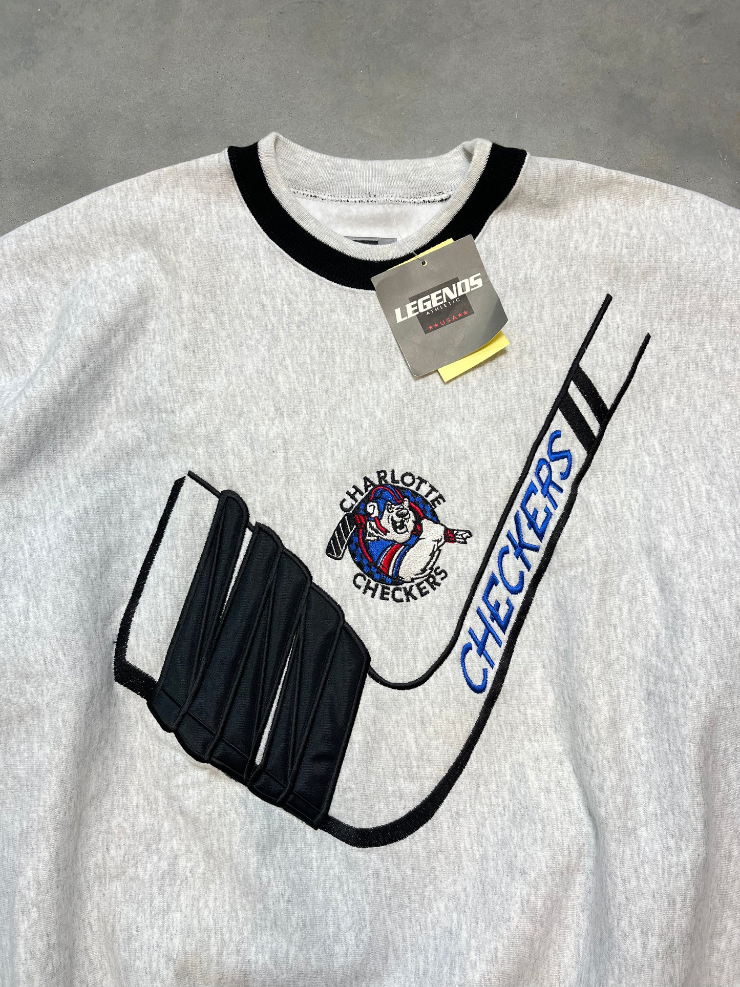 90’s Charlotte Checkers Vintage Legends ECHL Hockey Embroidered Crewneck - Deadstock (XXL)