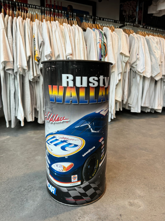 2002 Rusty Wallace Miller Lite Racing Vintage NASCAR P&K Products Tin Trash Can