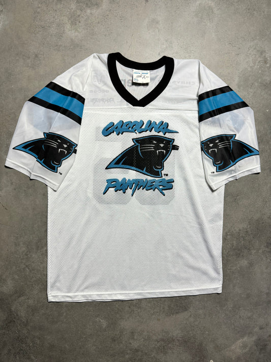 2005 Carolina Panthers x Chrysler Big Logo Cat Scratch Vintage White Mesh NFL Jersey (XL)