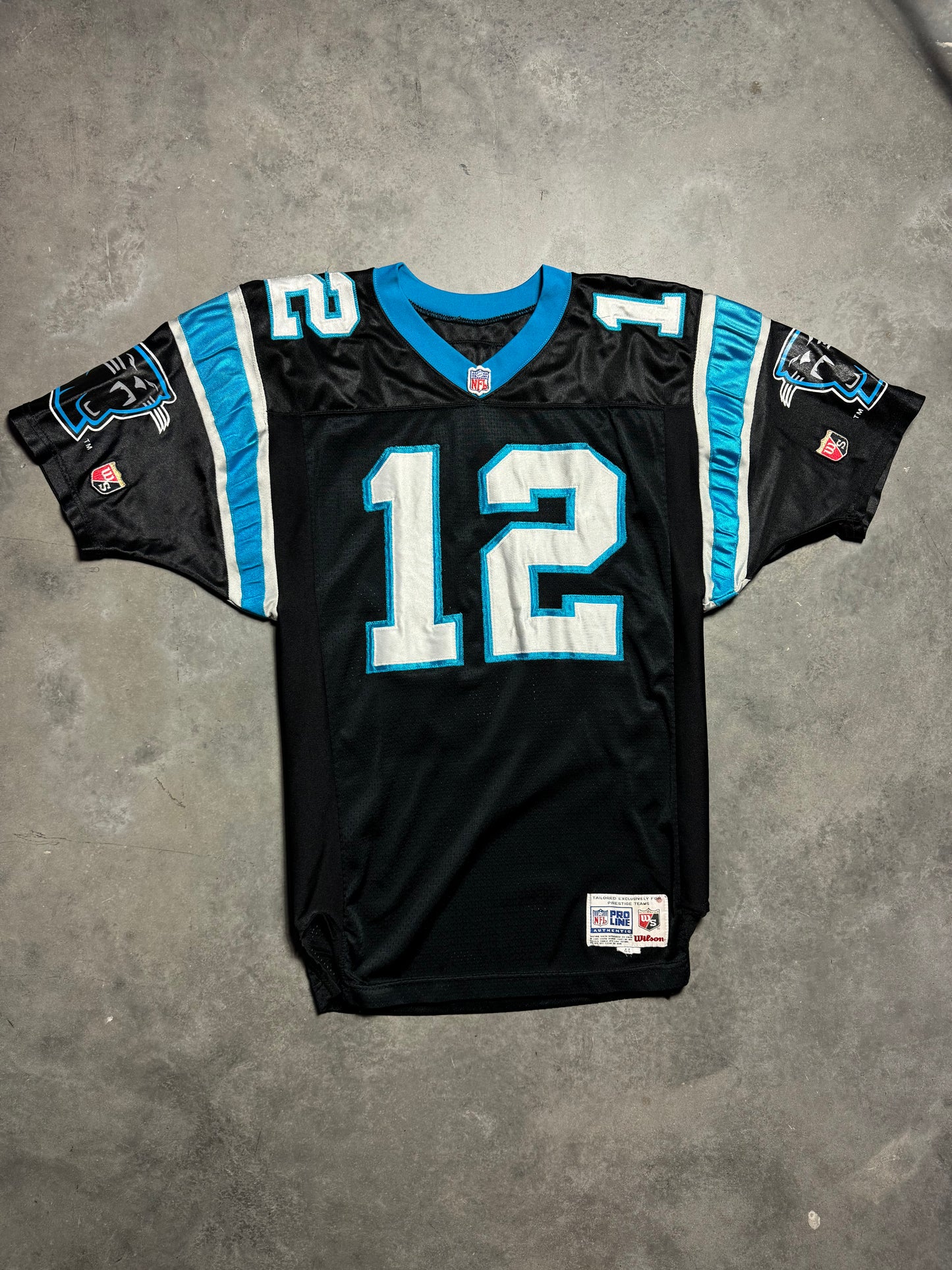 1996 Carolina Panthers Kerry Collins Vintage Black Wilson Stitched On Field Authentic NFL Jersey (44/Large)