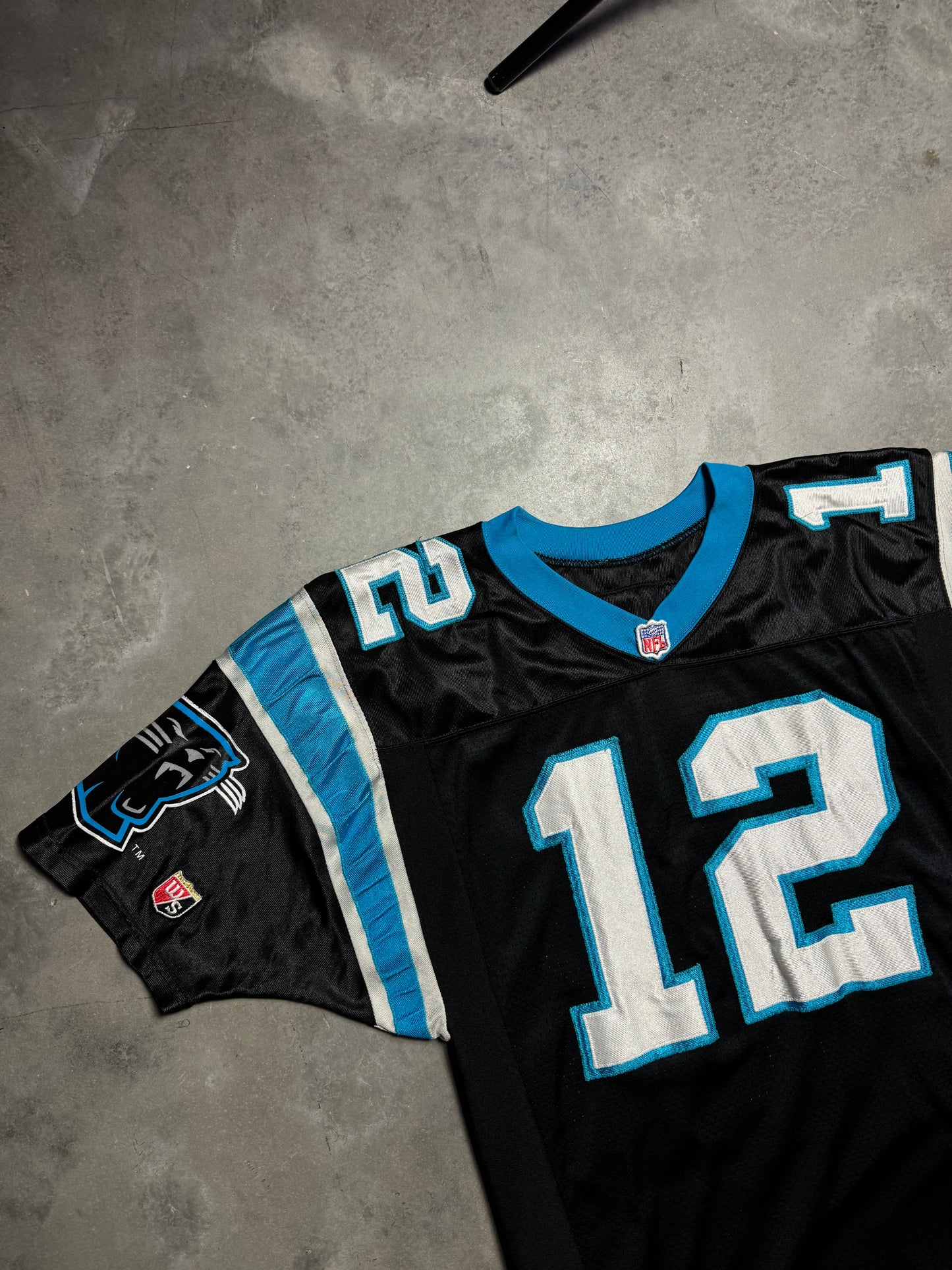 1996 Carolina Panthers Kerry Collins Vintage Black Wilson Stitched On Field Authentic NFL Jersey (44/Large)