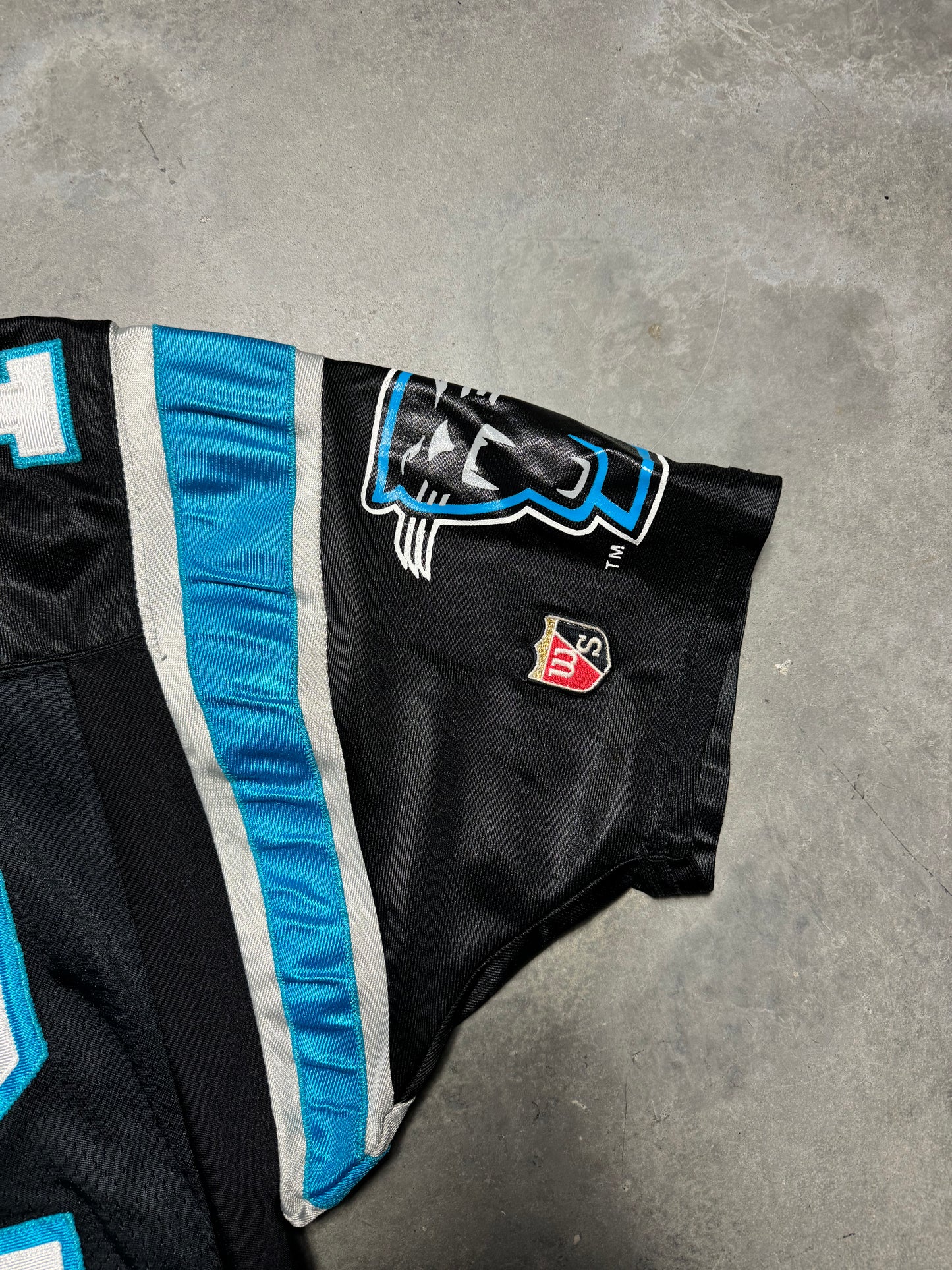 1996 Carolina Panthers Kerry Collins Vintage Black Wilson Stitched On Field Authentic NFL Jersey (44/Large)
