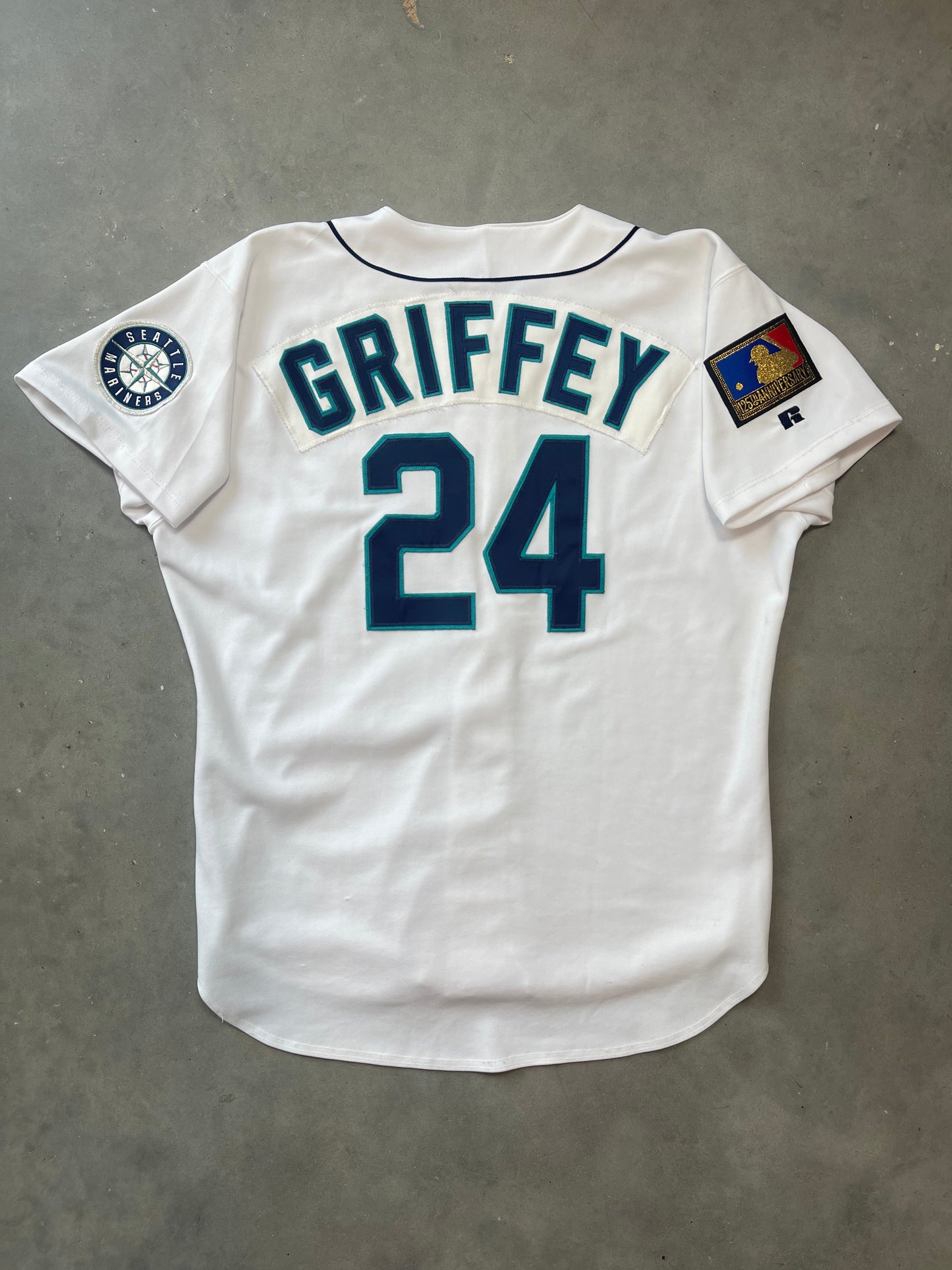 1994 Seattle Mariners Ken Griffey Jr 125th Anniversary Patch Vintage Russell Athletic Authentic MLB Jersey (48/XL)