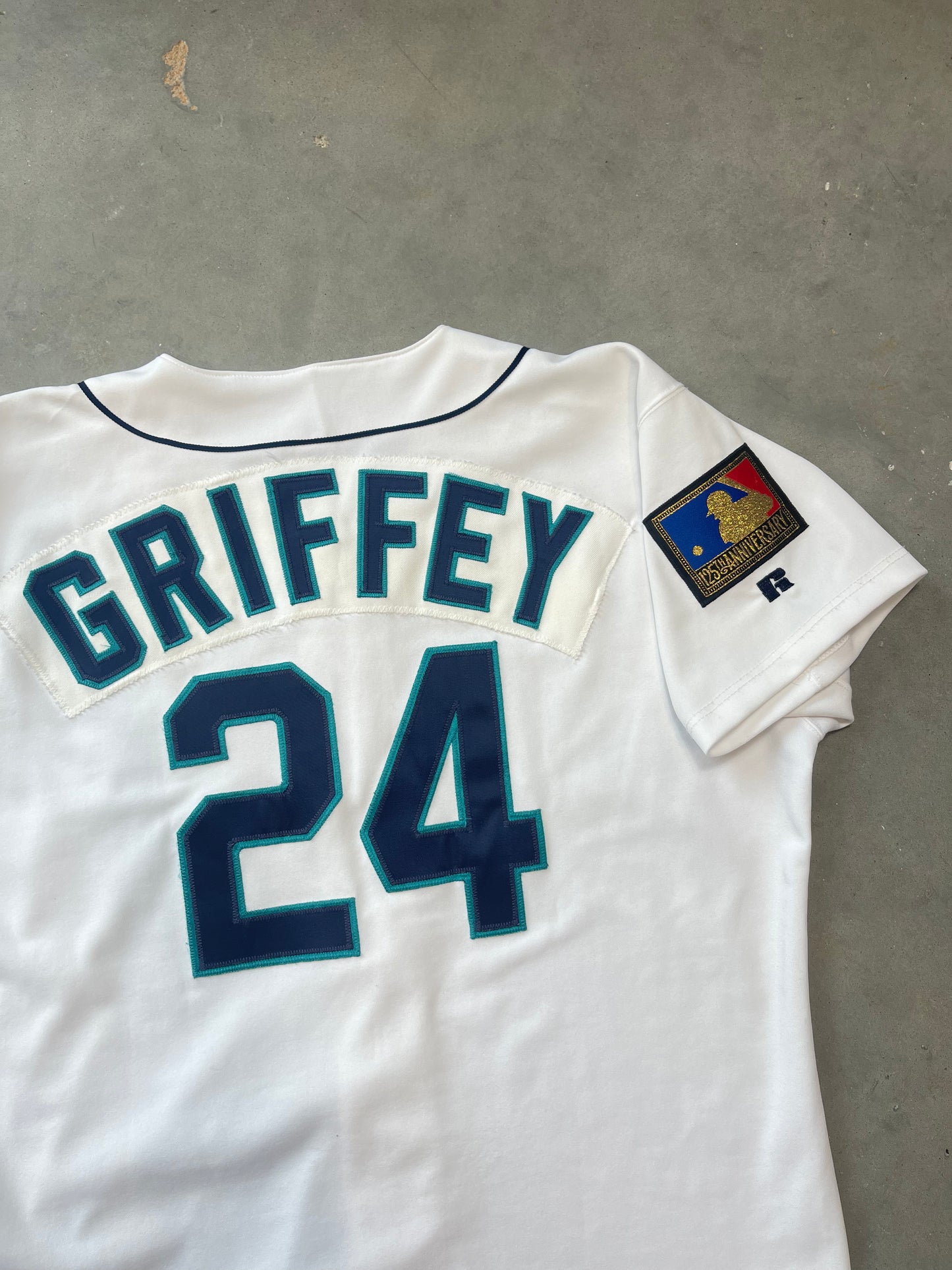 1994 Seattle Mariners Ken Griffey Jr 125th Anniversary Patch Vintage Russell Athletic Authentic MLB Jersey (48/XL)